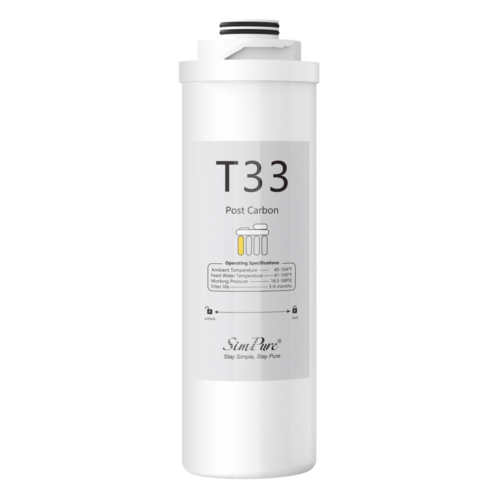 SimPure T1-400UV/WP2-400UV T33 Filter Replacement Cartridge, 3-6 Months Replace