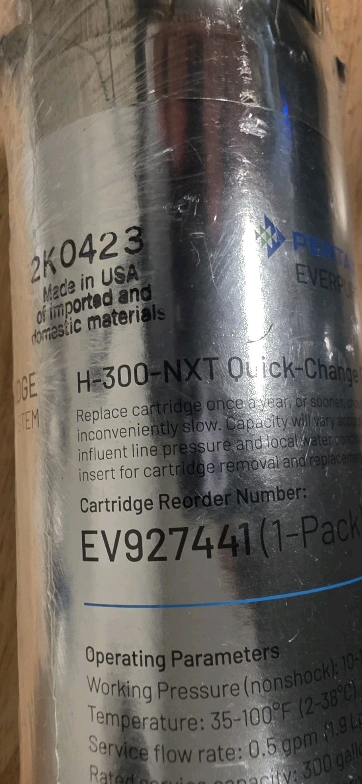Pentair Everpure H-300-NXT Quick-Change Filter Cartridge, EV927441, 0.5 Micron