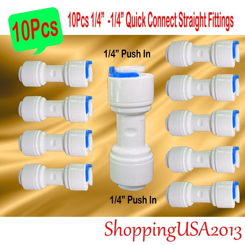 10Pcs 1/4″-1/4″ Quick Connect Push Fit Straight Fitting Connector RO Water
