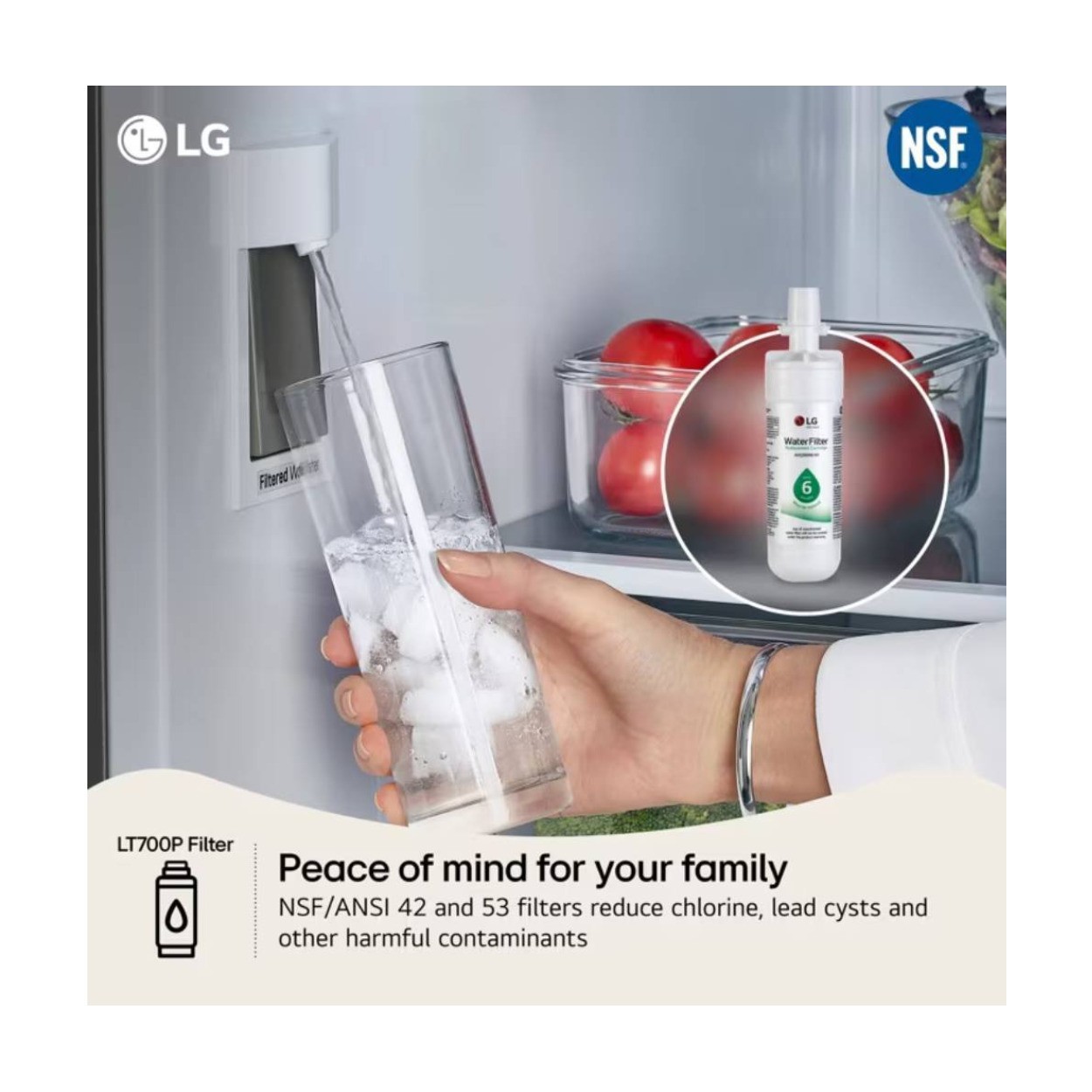 LG Genuine LT700P 6 Month/200 Gal Replacement Refrigerator Water Filter (White)