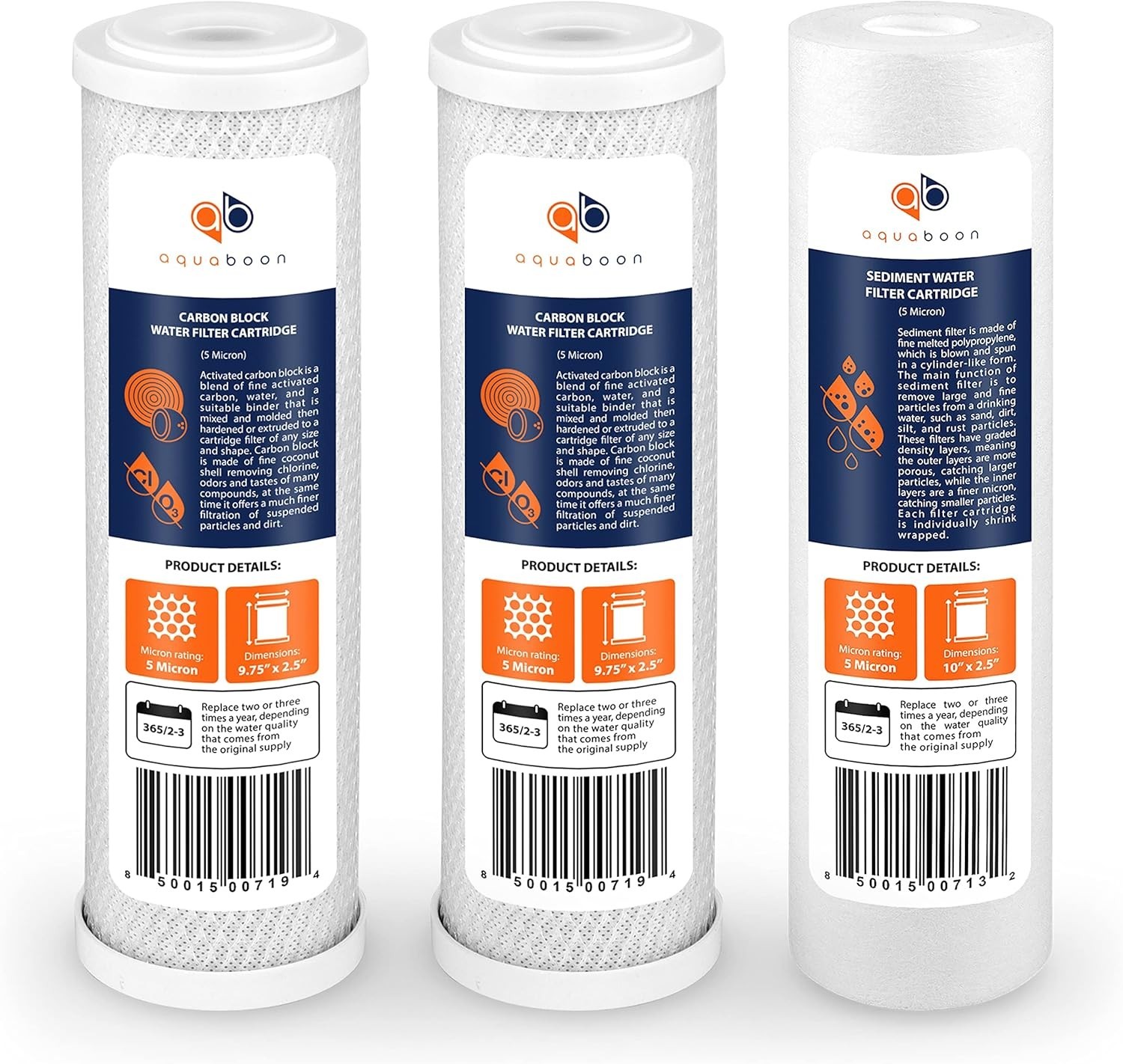 5 Micron Water Filter Cartridge Set of 3 – Removes Odors and Impurities