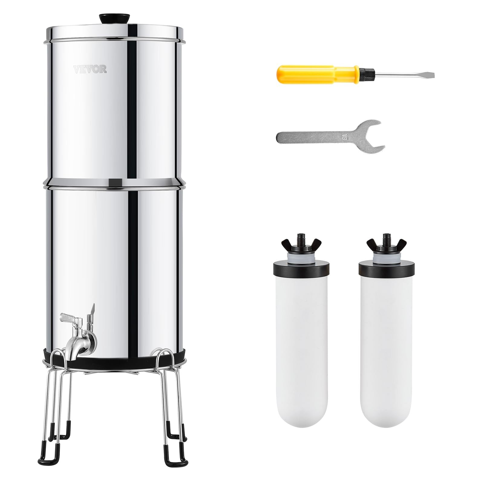 Stainless Steel Gravity Water Filter 2.25 Gallon Ceramic Carbon Countertop Porta