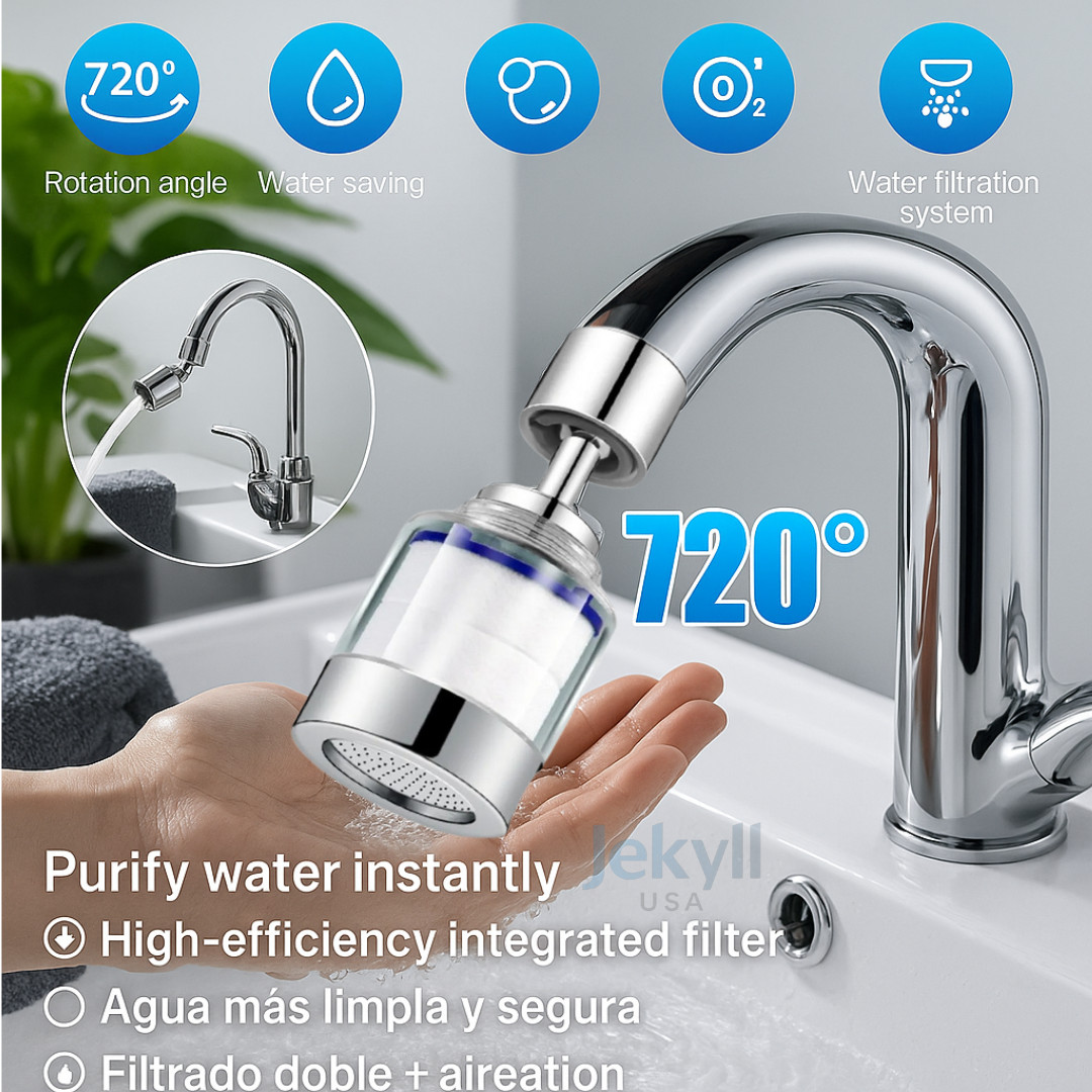 2 X 720º Splash Proof Shower Faucet Flexible Kitchen and Bathroom Nozzle Filter