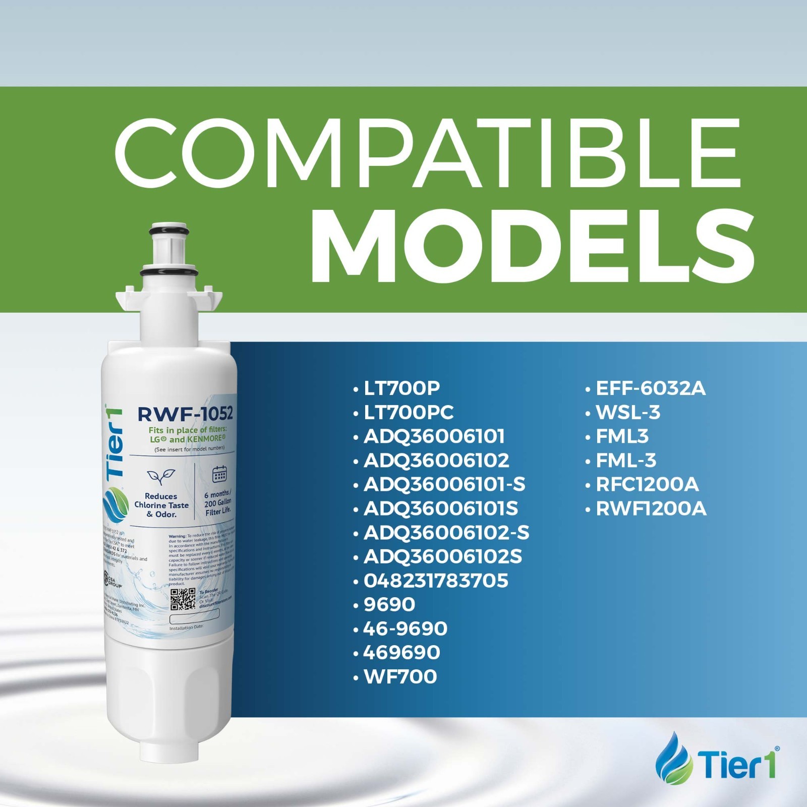 Fits LG LT700P Kenmore 46-9690 ADQ36006101 – Comparable Tier1 Water Filter 3PK