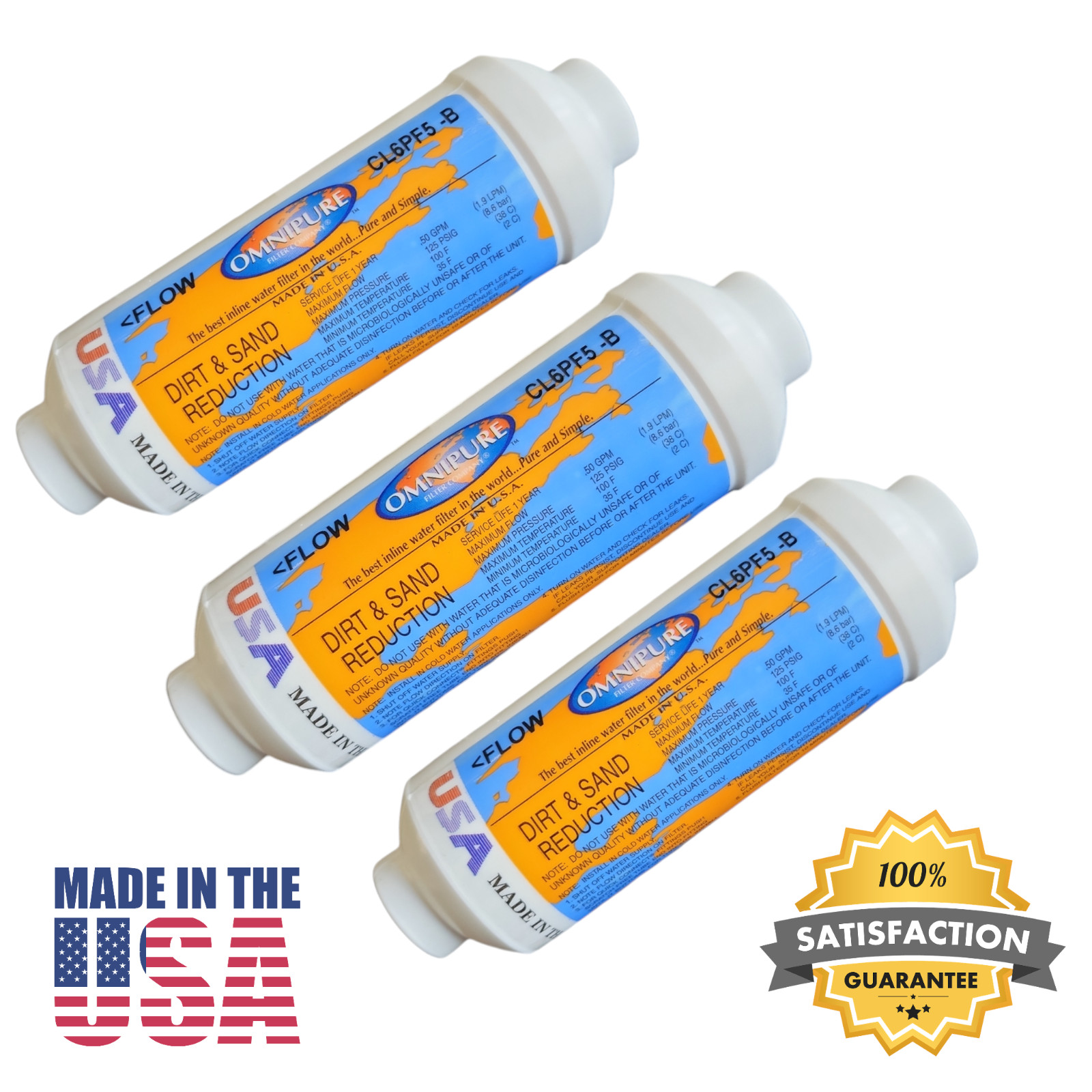 Omnipure CL6PF5-B Dirt & Sand Reduction 6″ x 2″ for 1/4″ NPT (3 pack)