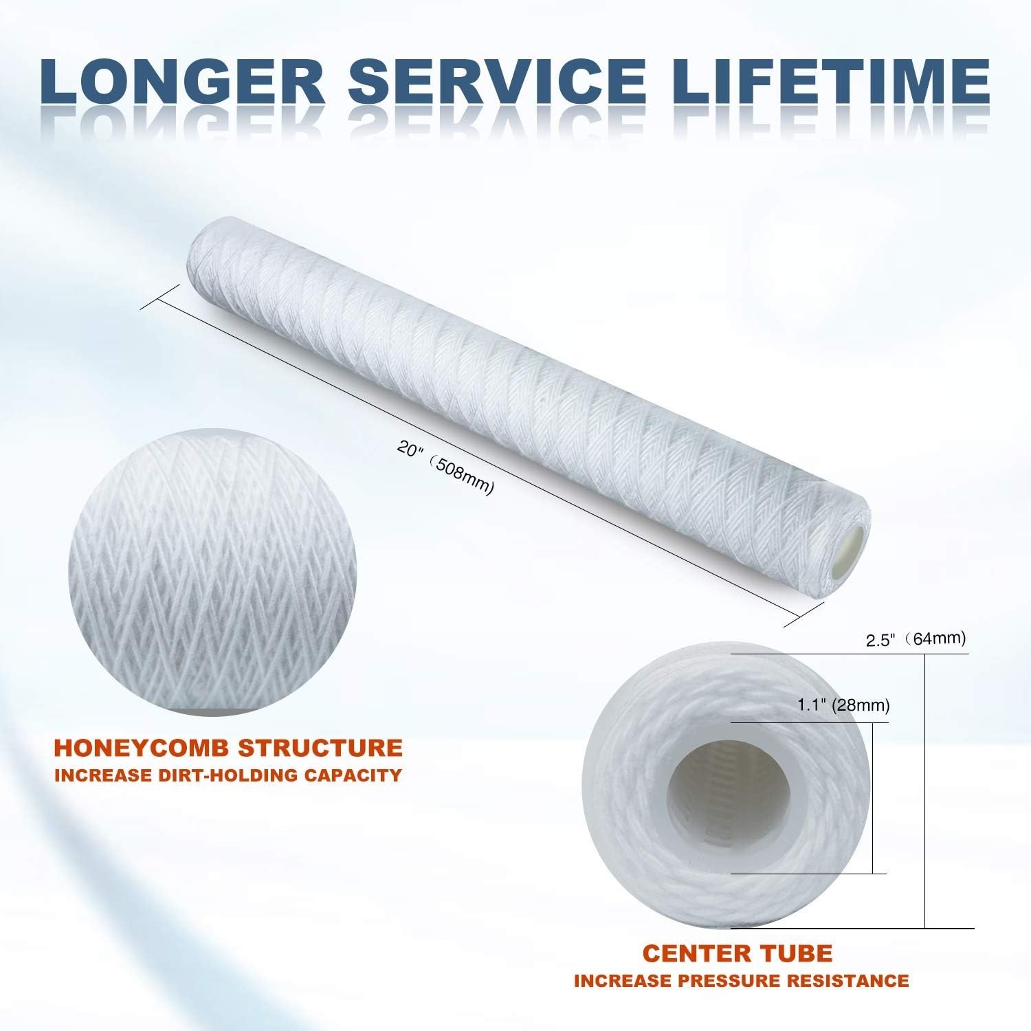 6 Pack 5 Micron 2.5″ OD x 20″ Sediment Water Filter String Wound Polypropylene