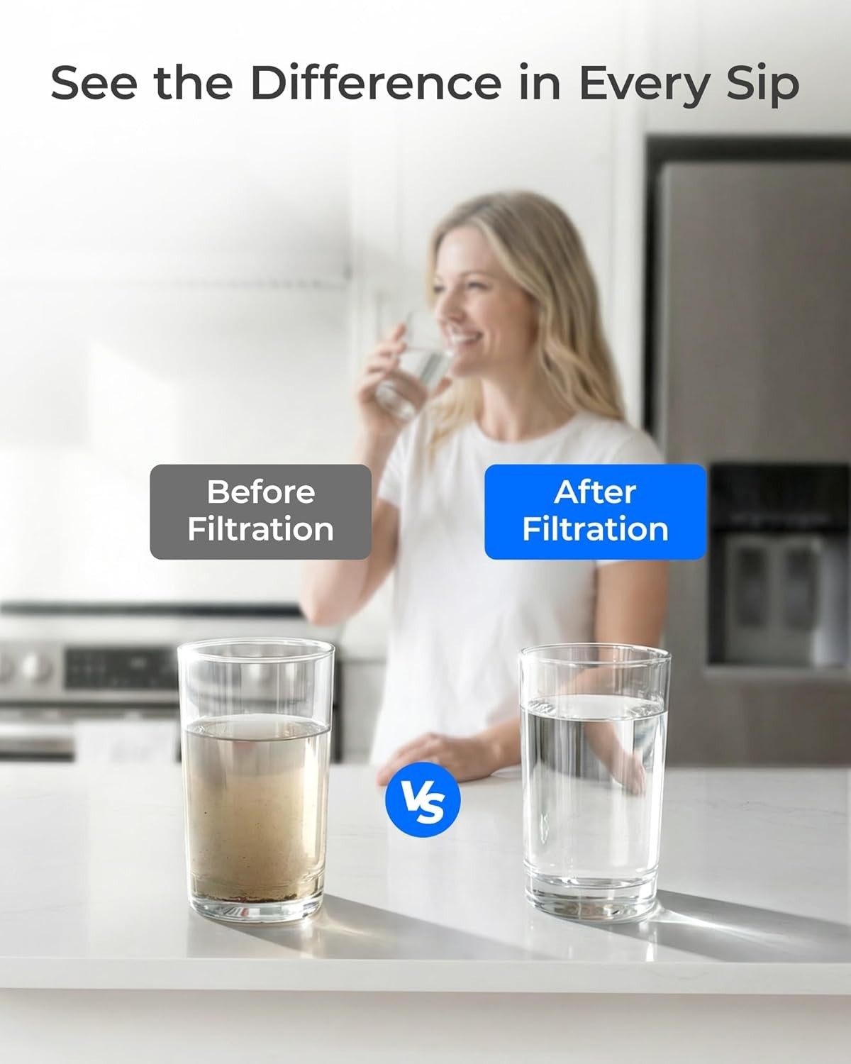 4 Count Water Filter Replacement Removes Bad Taste Odor Chlorine for Fresh Water