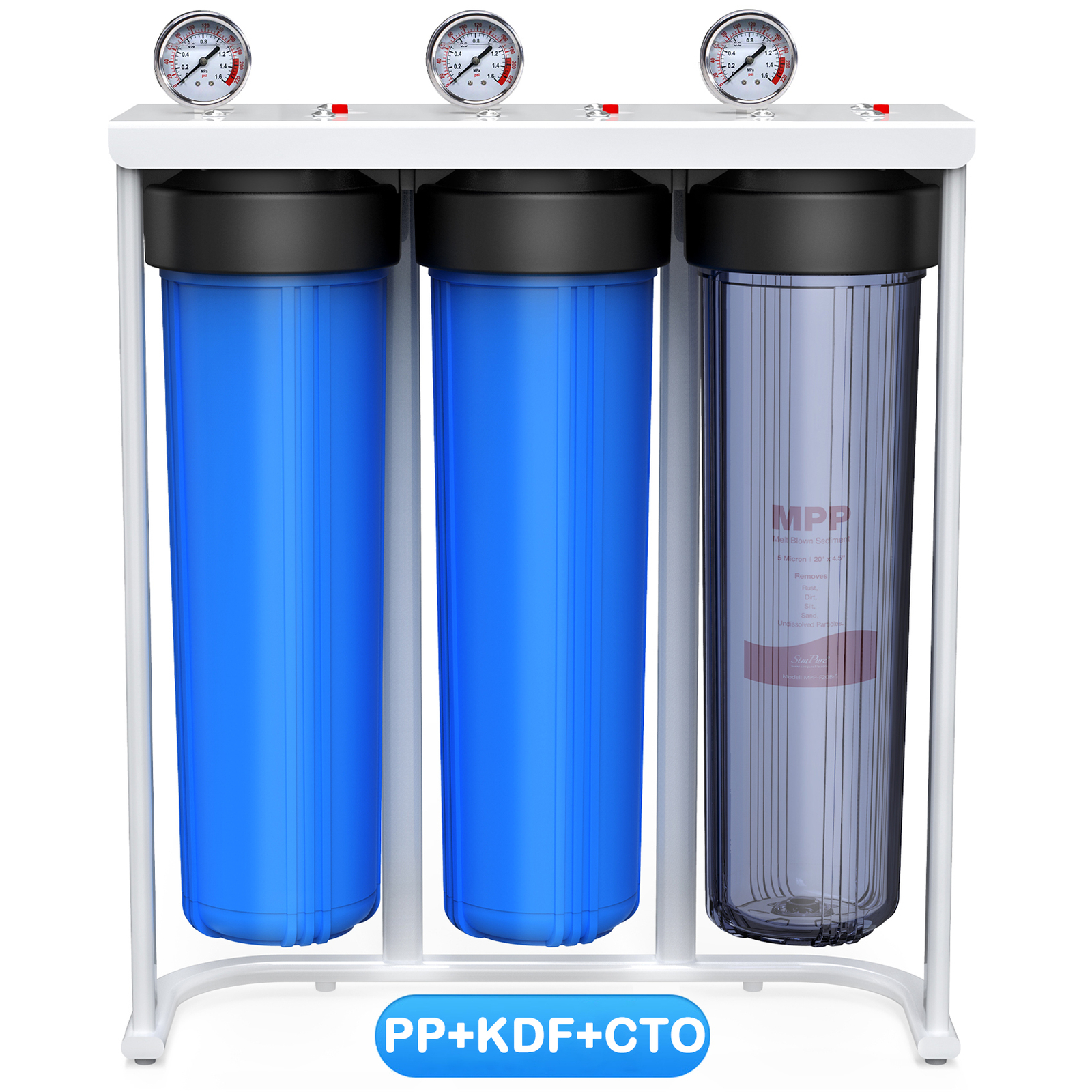 3-Stage 20″ Big Blue Whole House Water Filter System Reduce Iron & Manganese TDS