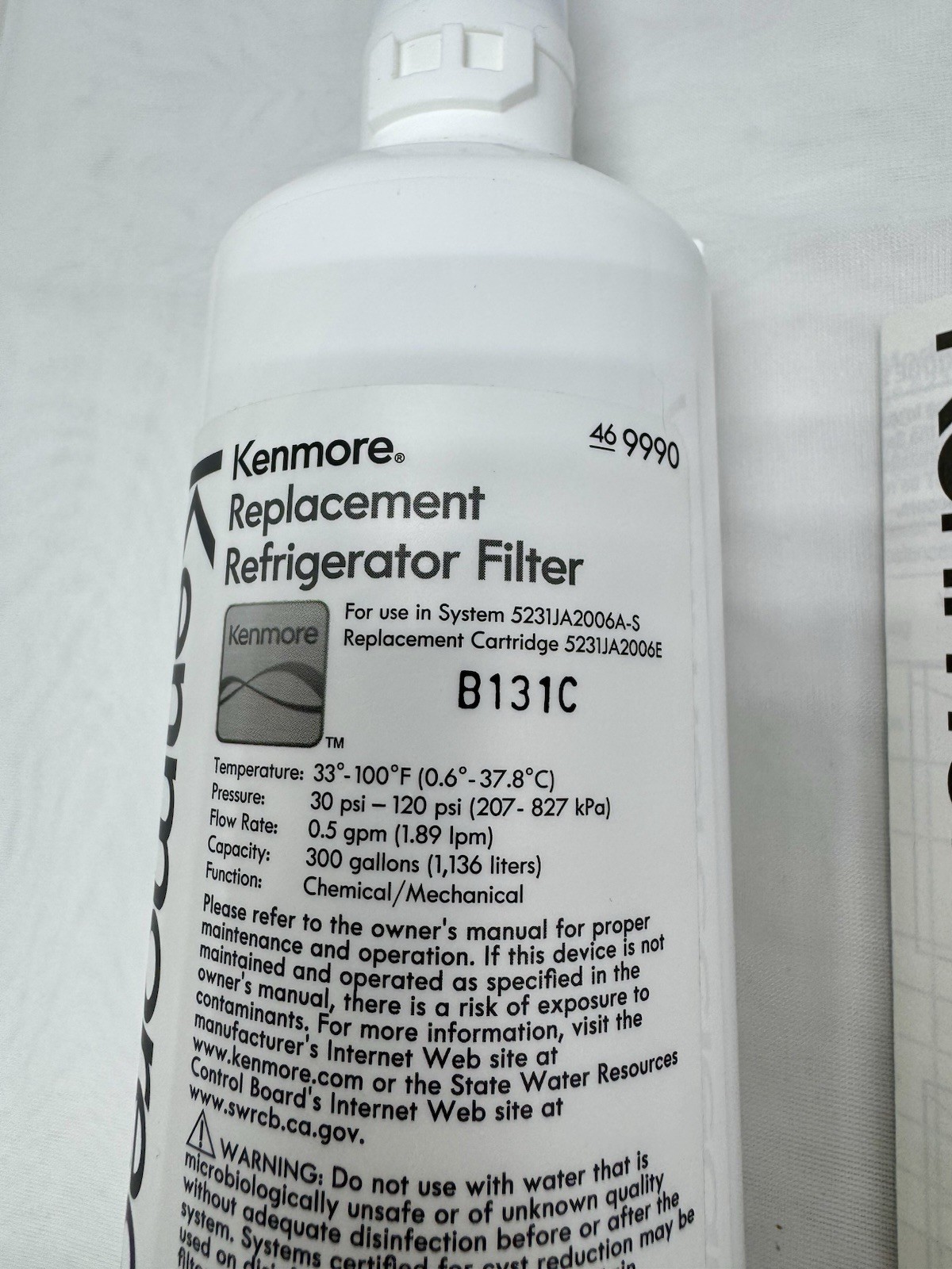 New -Kenmore 46-9990 Refrigerator Water Filtration Cartridge