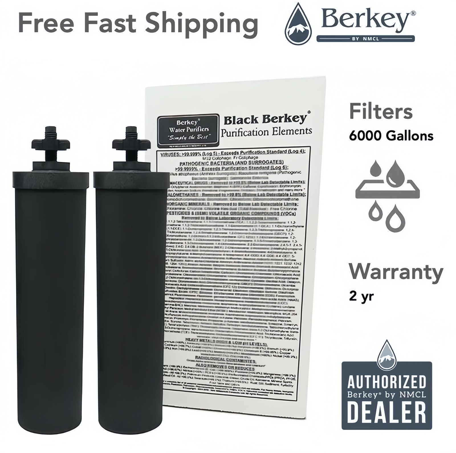 2-PK Berkey Authentic Black BB9-2 Water replacement Filters, Berkey Water System