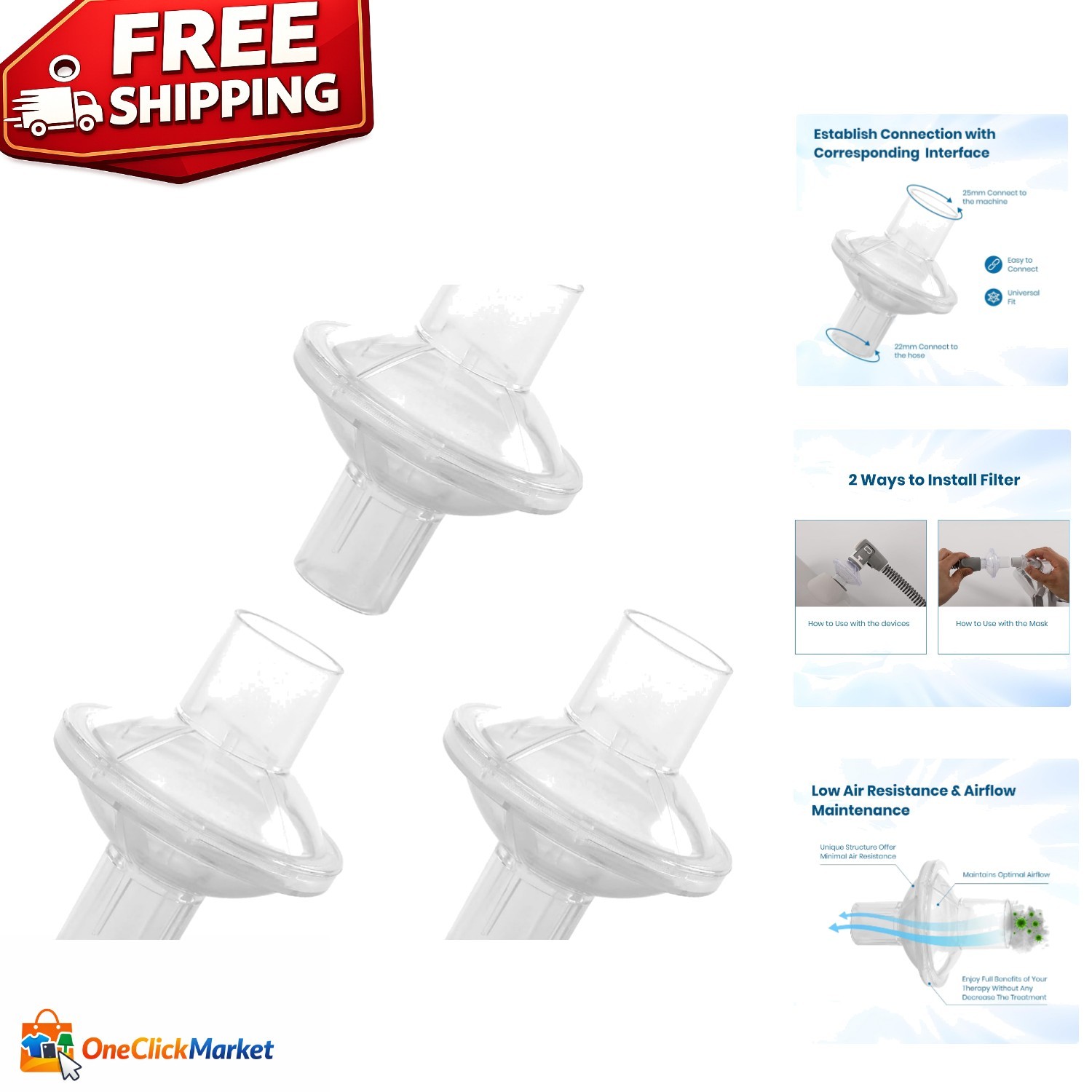 Compact 3 Pack Disposable Filters for 22mm Tubing – Efficient Airflow Solutions