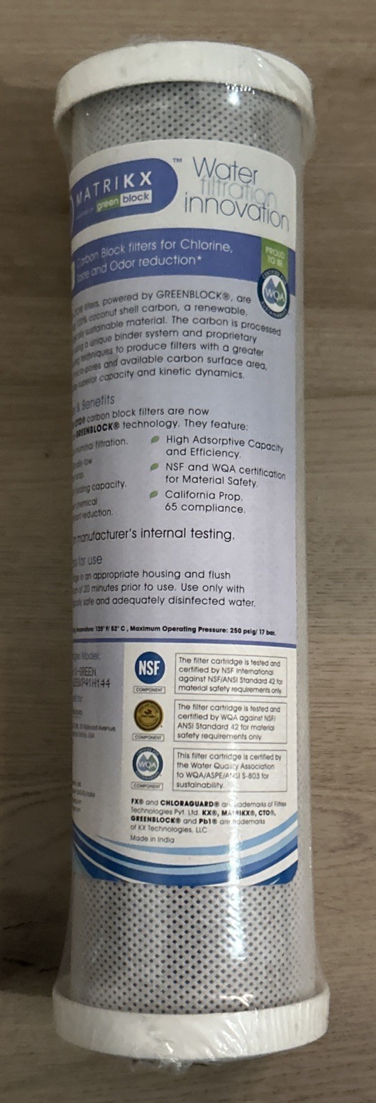 KX Matrikx +CTO/2 Carbon Block Water Filter 32-250-10-GREEN 32-250-125-975
