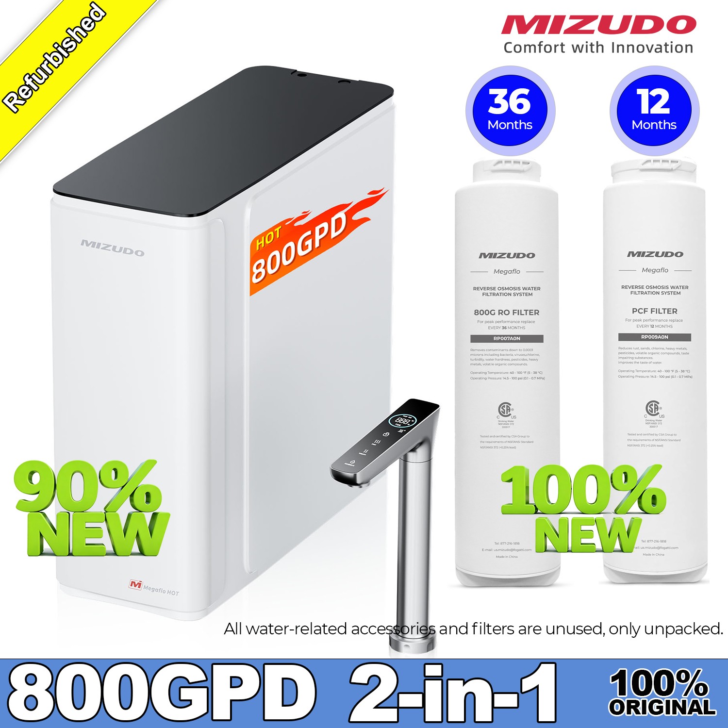 Used- 800GPD Reverse Osmosis System Instant Hot Water Dispenser 10-Stages 2-in-1