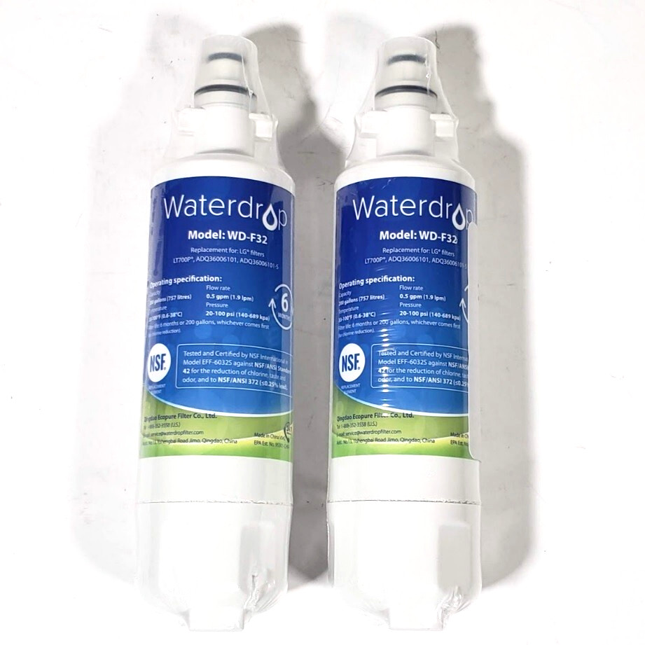 (Lot of 2) Waterdrop Water Filter Model: WD-F32. Compatible with LG LT700P. New
