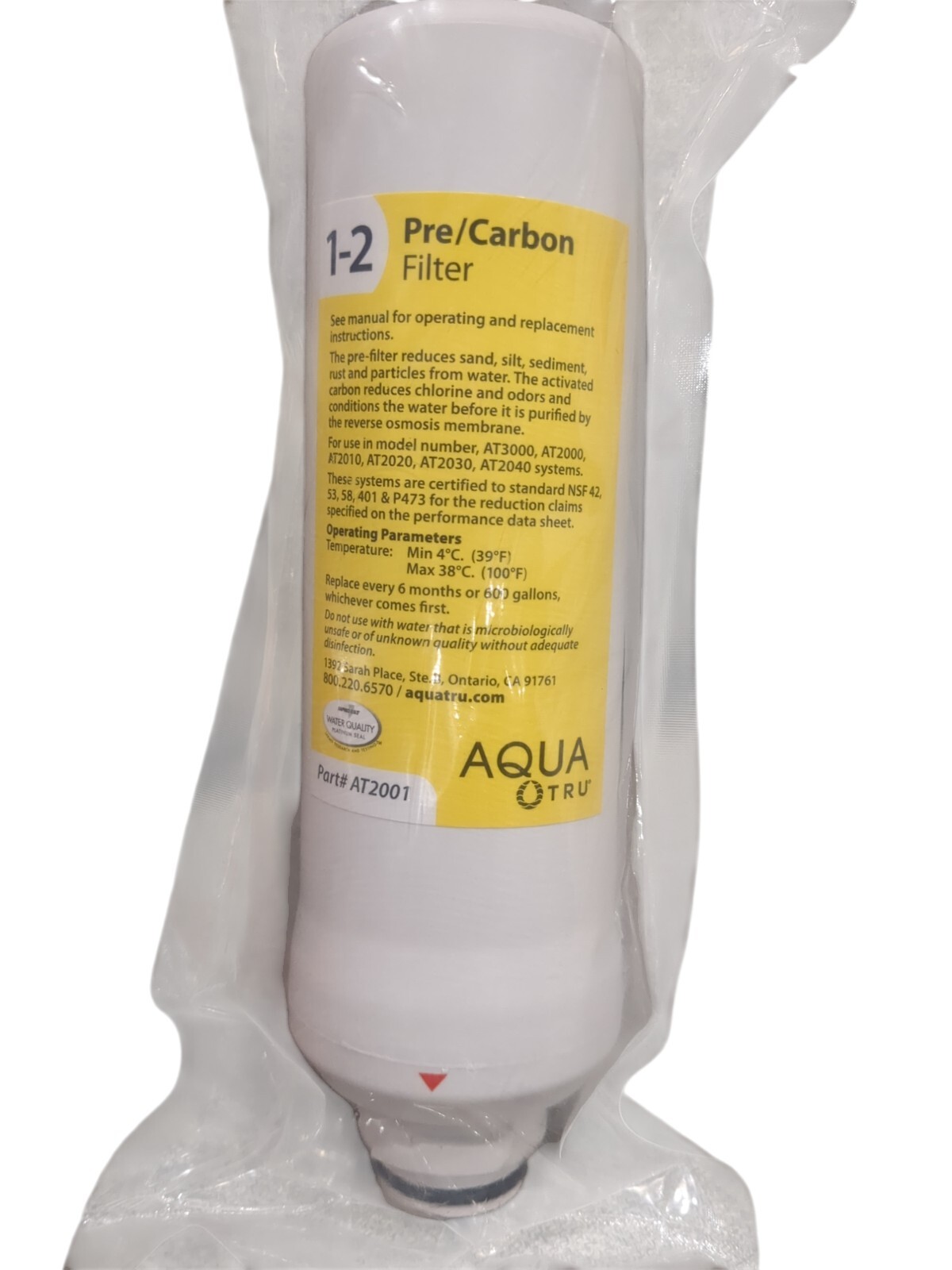 Water Filter Stages 1-2 Filter AT2001 AquaTru Pre Carbon