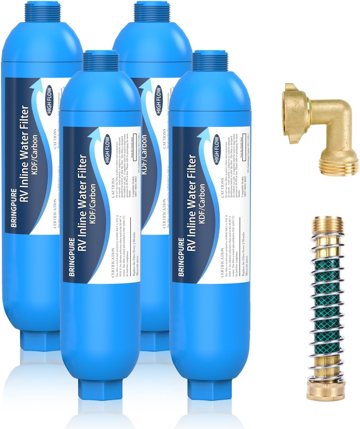 4 Packs of RV Inline/Marine Water Filter with Flexible Hose Protector, NSF Certi