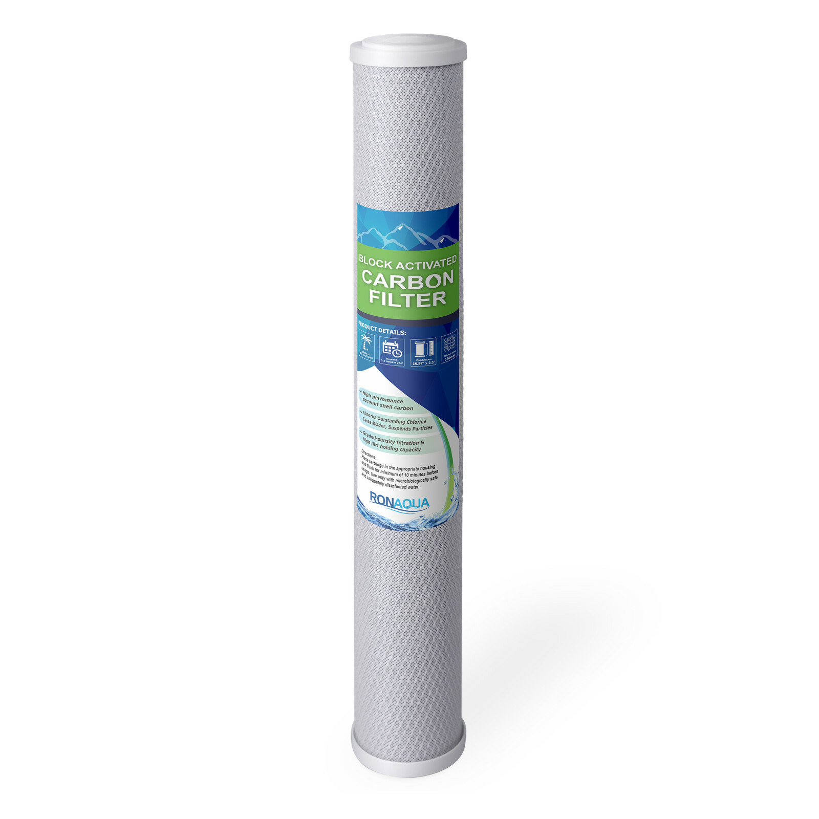 20″ x 2.5″ Block Carbon Water Filter 5 Micron Whole House Cartridge