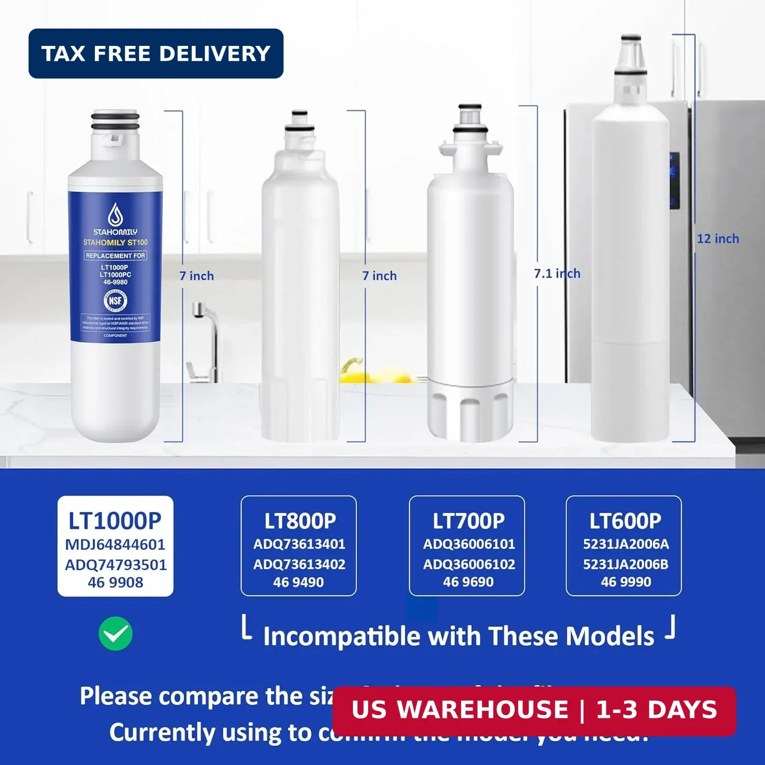 ADQ747935 Water Filter Replacement for LG Water Filter LT1000P/PC/PCS, AGF803007