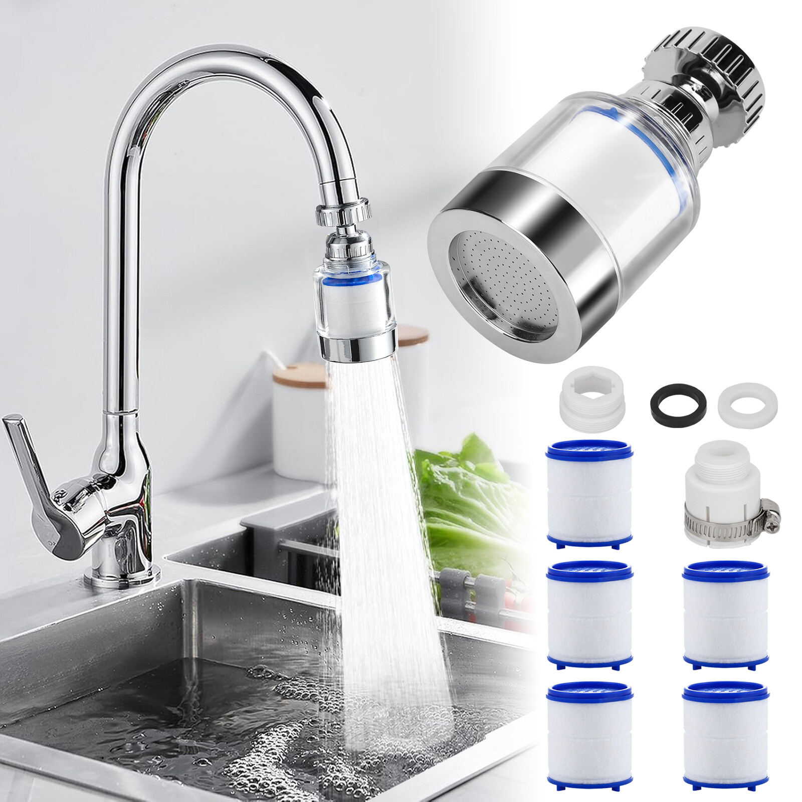 Faucet Water Filter Tap Filtration Kitchen Sink Mount Purifier System 360°Rotate