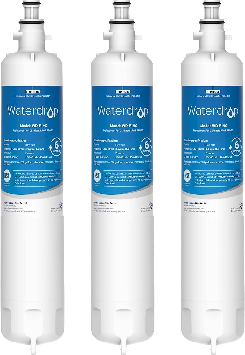 Waterdrop Refrigerator Water Filter, Replacement for GE® RPWFE (With Chip), 3