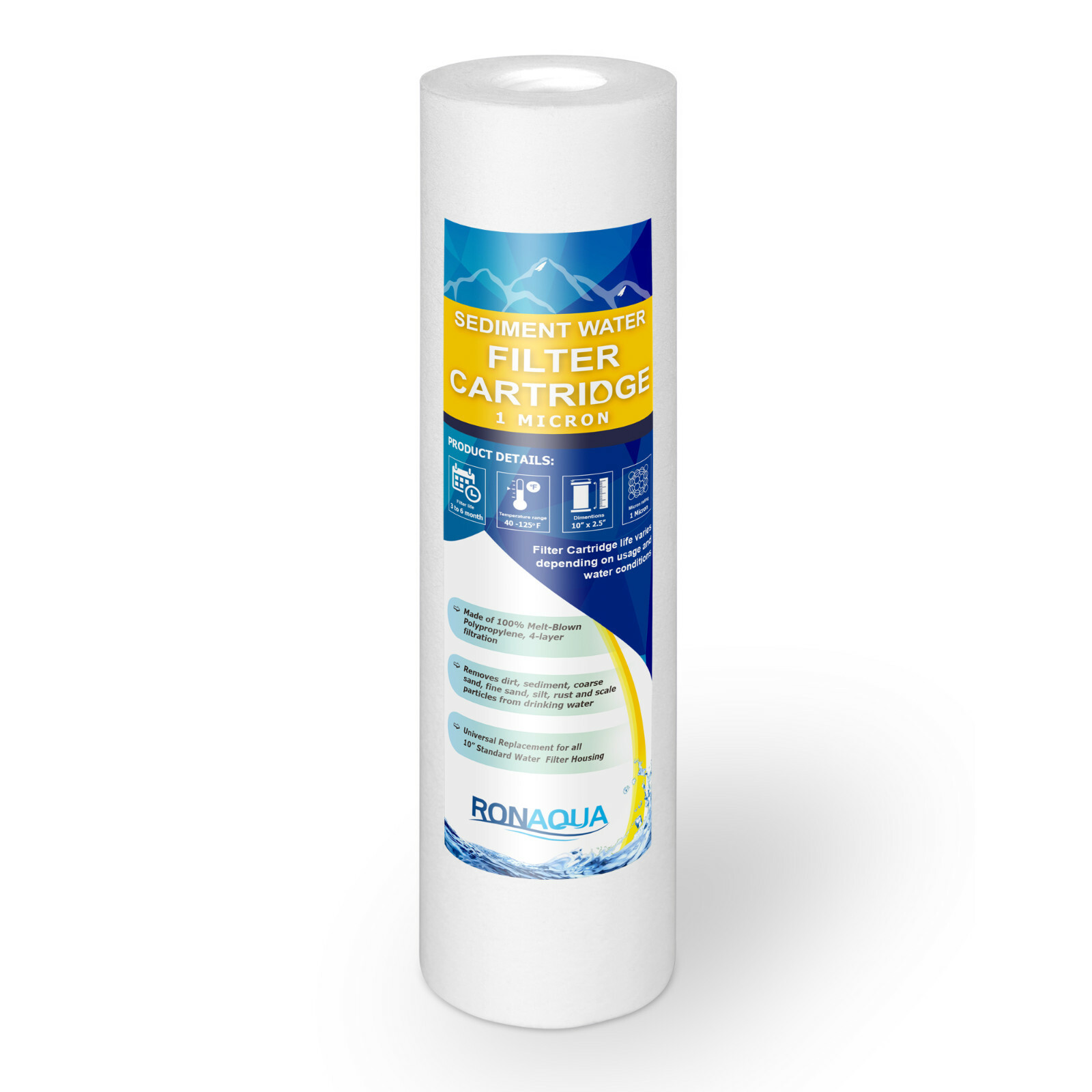 Sediment Water Filter Cartridge 1 Micron 10″x 2.5″, Four Layers of Filtration,