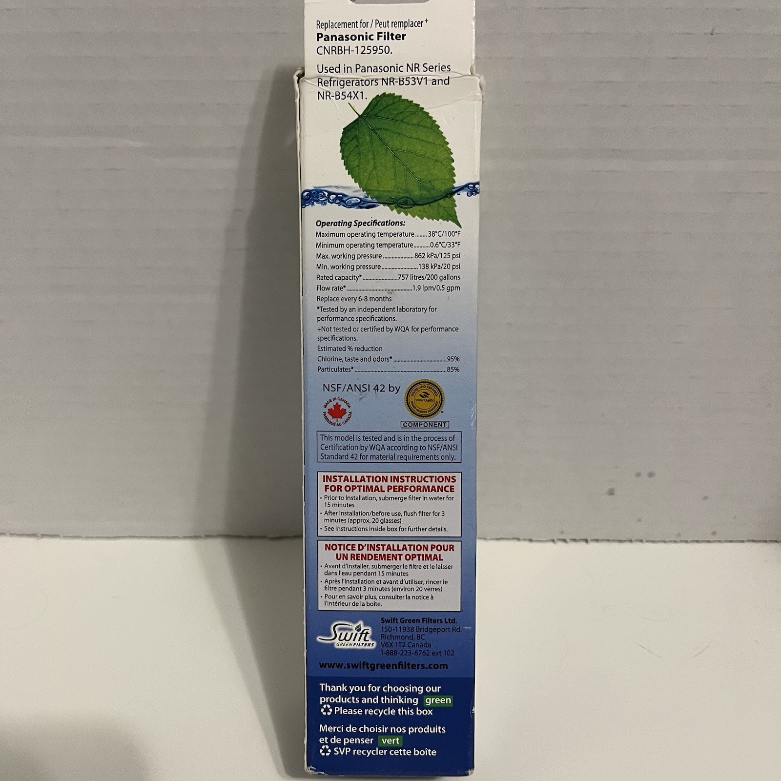 Swift Green Replacement Water Filter SGF-PA07 ~ Reduces Chlorine