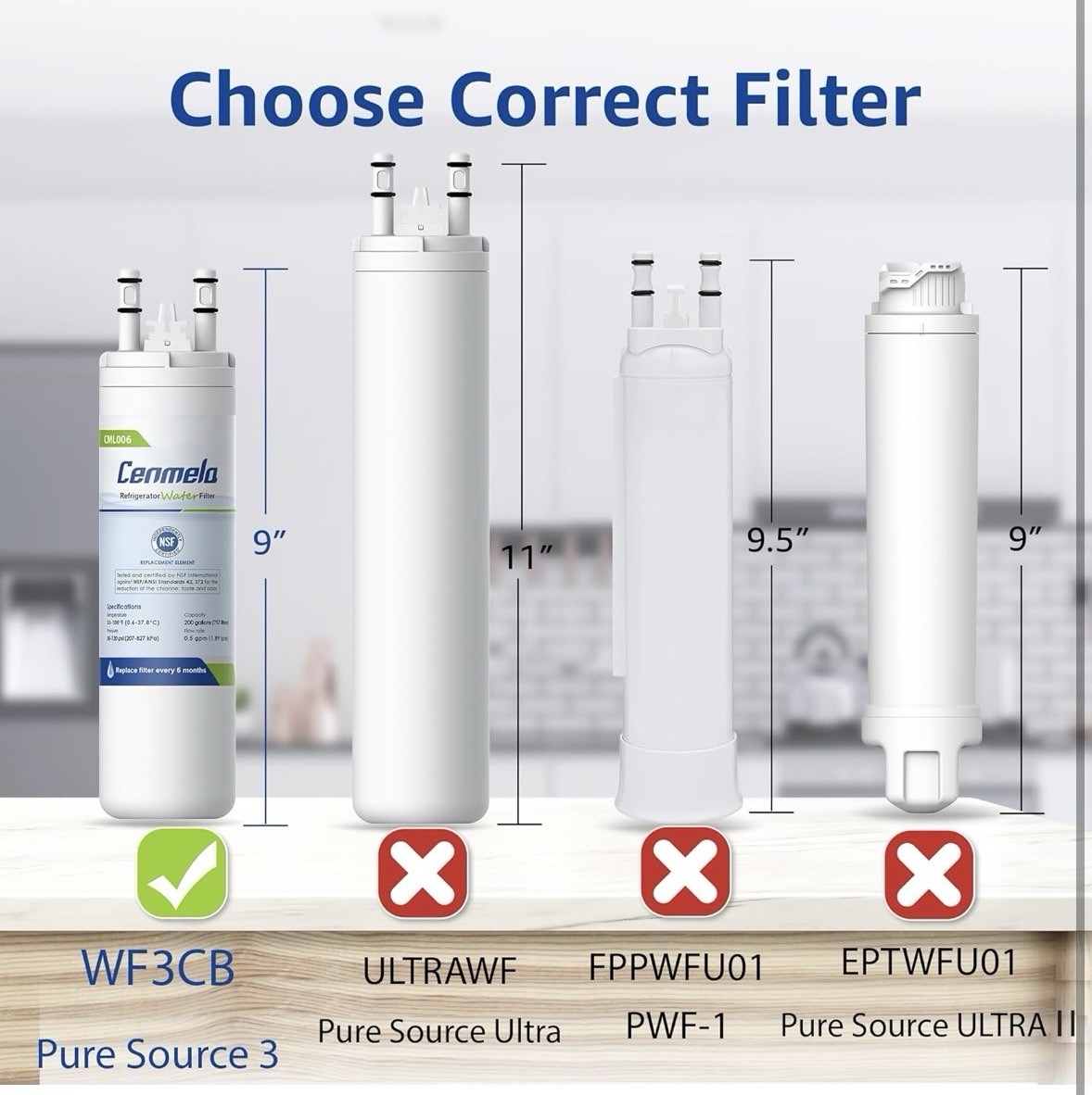 WF3CB Frigidaire Replacement Water Filter, Compatible w/ Frigidaire WF3CB 3 Pack