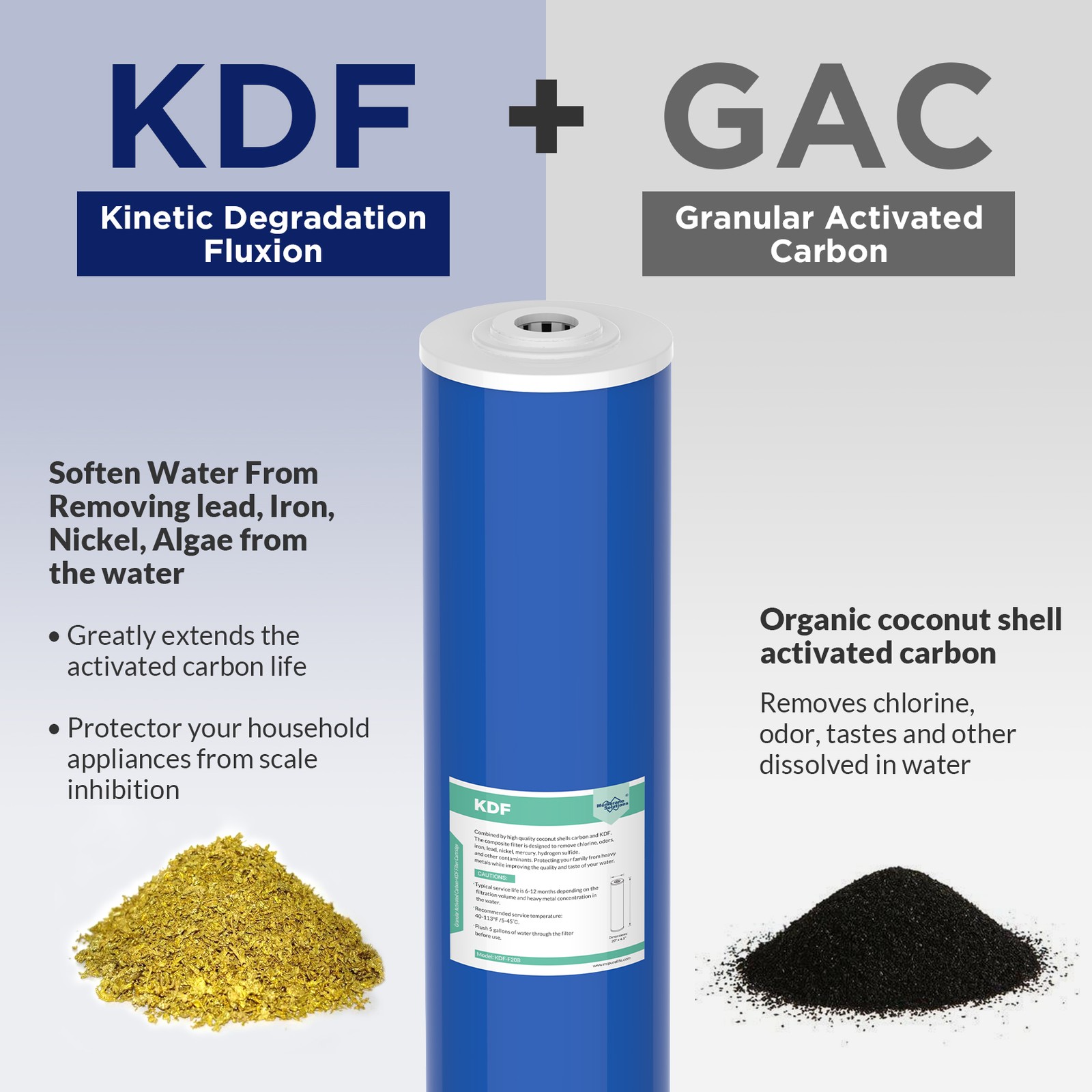3 Stage 20″x4.5″ Whole House Sediment Carbon KDF Water Filter Heavy Metal Remove