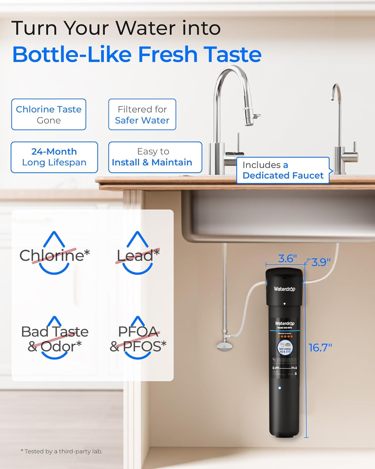 15UB under Sink Water Filter System, Reduces PFAS, PFOA/PFOS, Lead, Chlorine, Ba