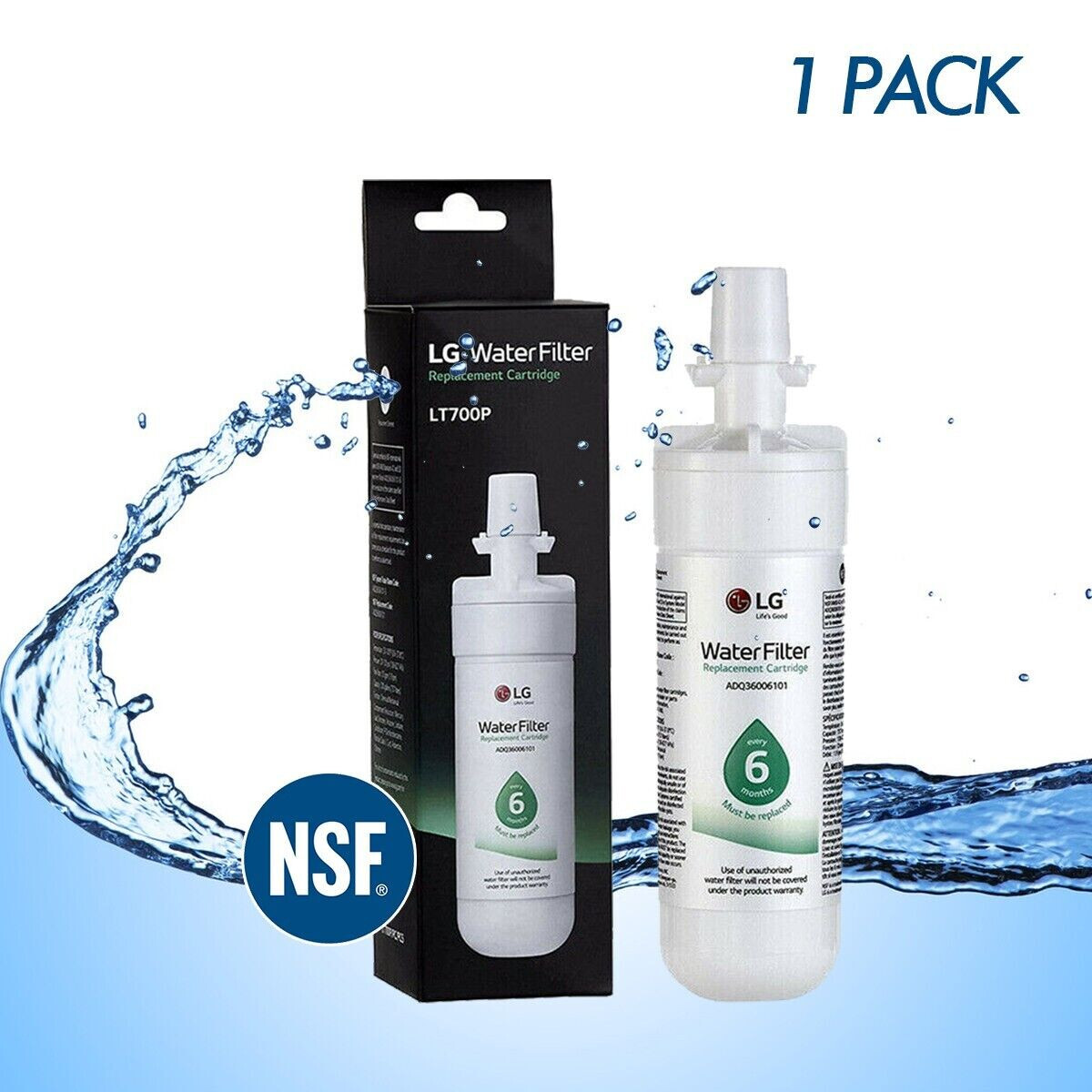 1 Pack Genuine LG LT700P Water Filter Refrigerator Part ADQ360061 Sealed NSF