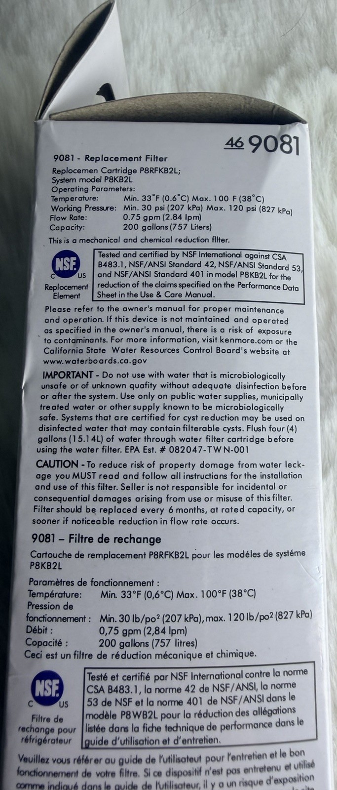 Kenmore 469081 Replacement Refrigerator Water Filter New Open Box