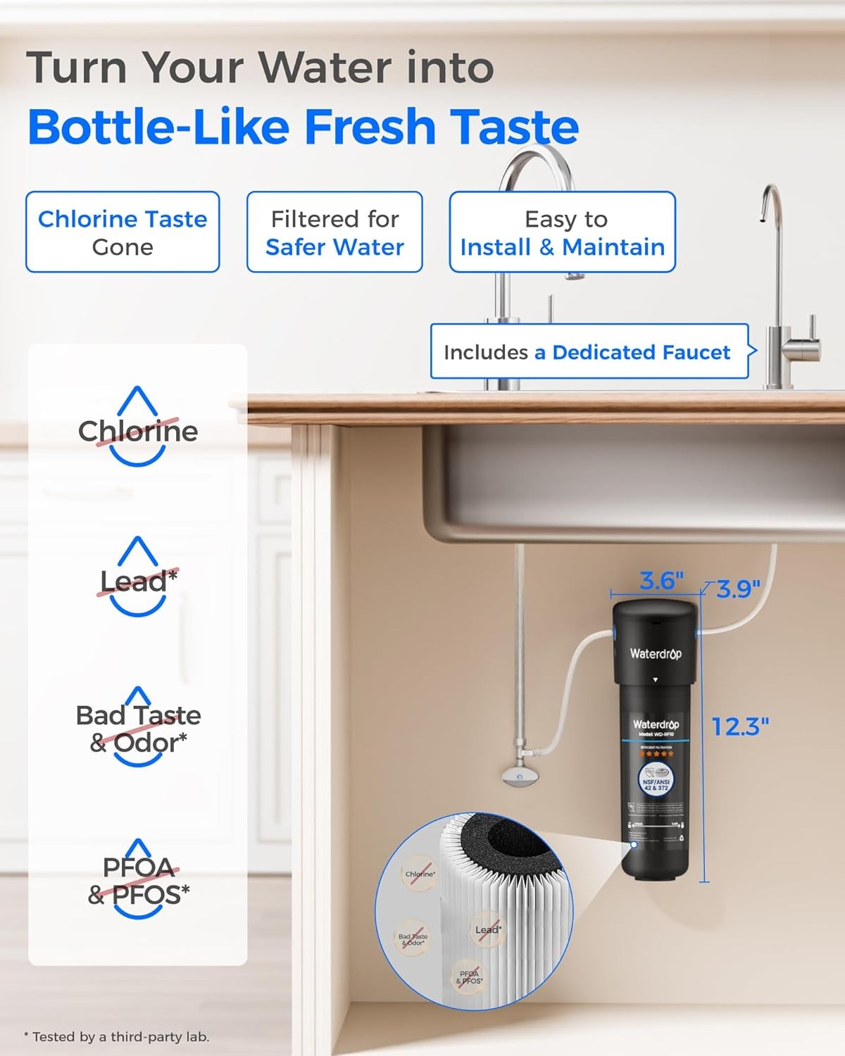 Waterdrop 10UB Under Sink Water Filter System, with Stainless Steel Faucet