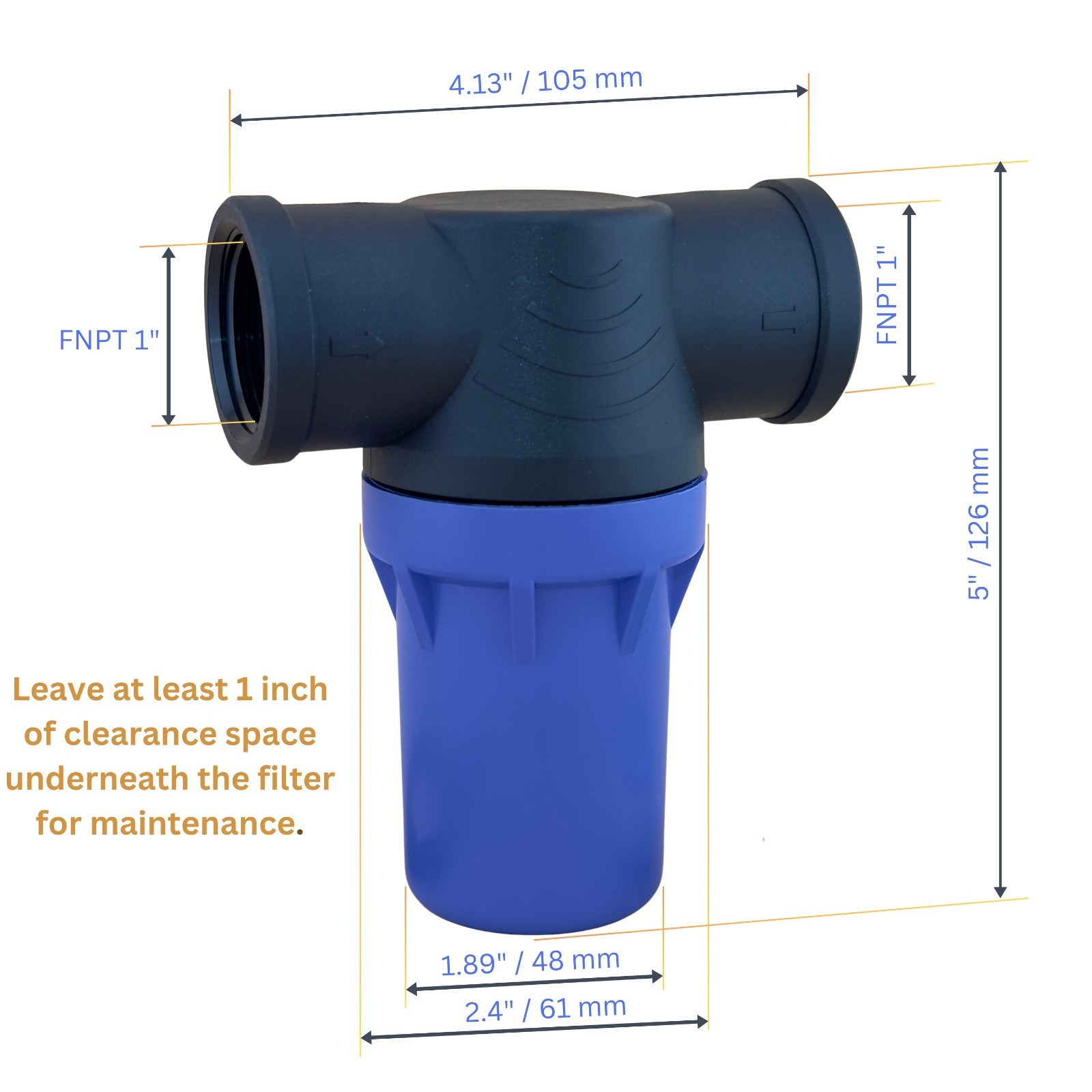 QUTO Blue Cup Inline Strainer 1 Inch FNPT Water Pump Irrigation Screen Filter 1″