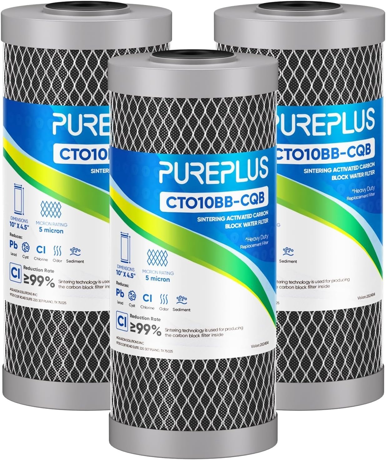 10×4.5 Whole House Carbon Water Filter 5 Micron BB10 GXWH40L 3 Pack, Damaged