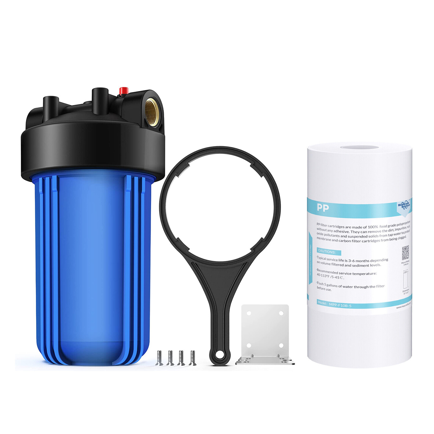 10″ x4.5″ Big Blue Whole House Water Filter Housing System w/ Sediment Filter