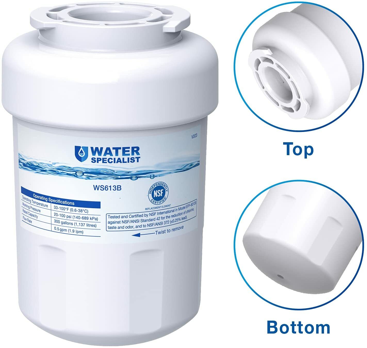 Waterspecialist MWF Refrigerator Water Filter, Replacement for GE® MWF (2)