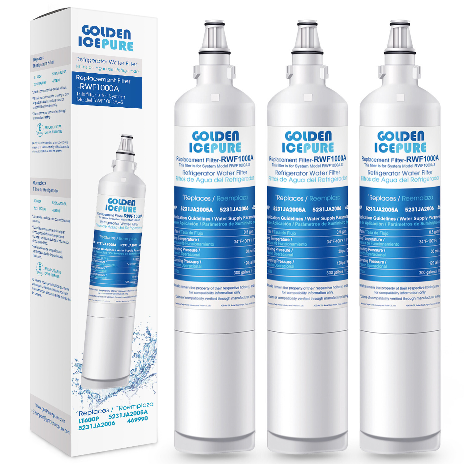 Fit For LG LT600P 5231JA2006A 5231JA2006F 5231JA2006B 469990 Water Filter 3 Pack