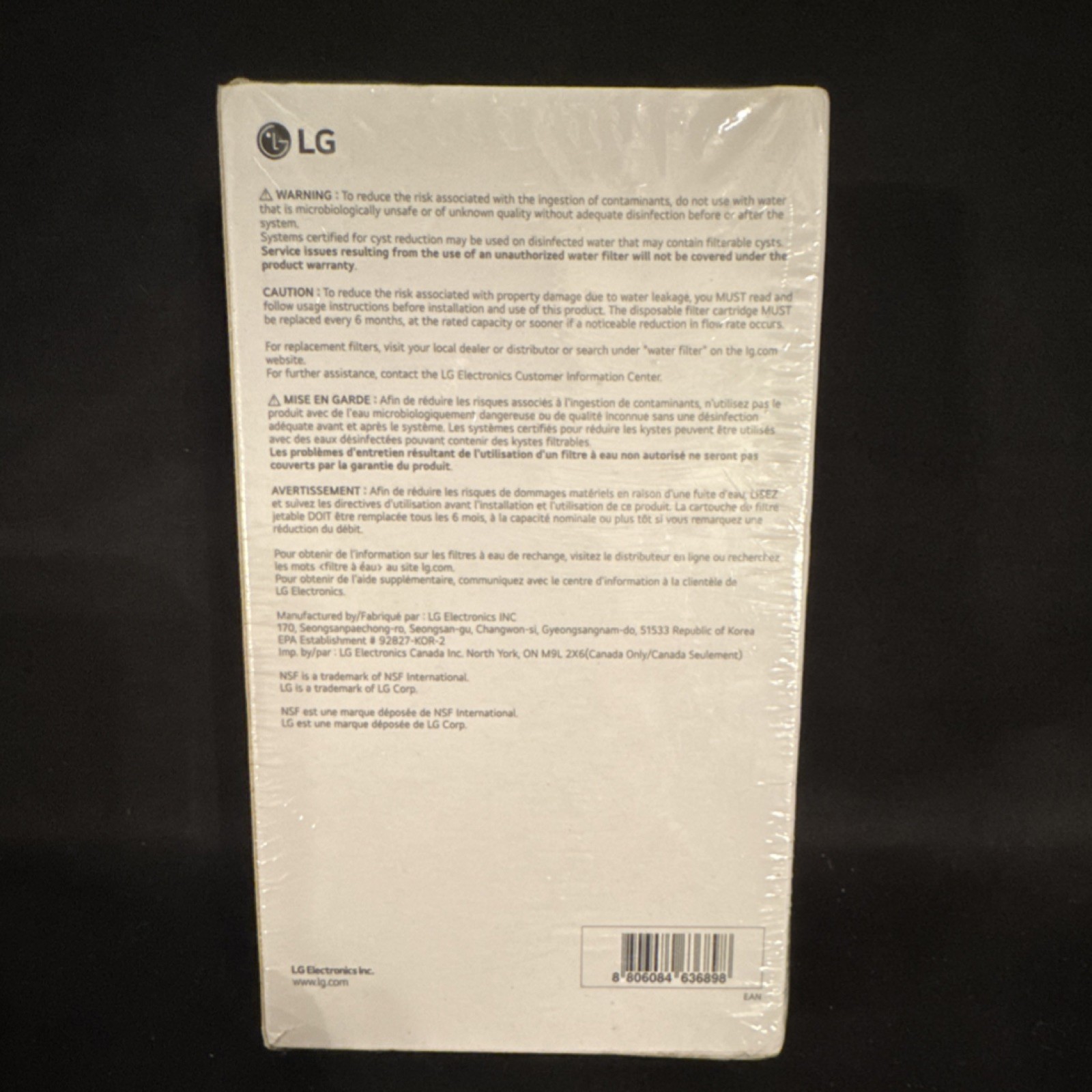 LG LT1000P2 Water Filter 2-Pack Carbon, 200 gal, Chlorine Taste & Odor sealed