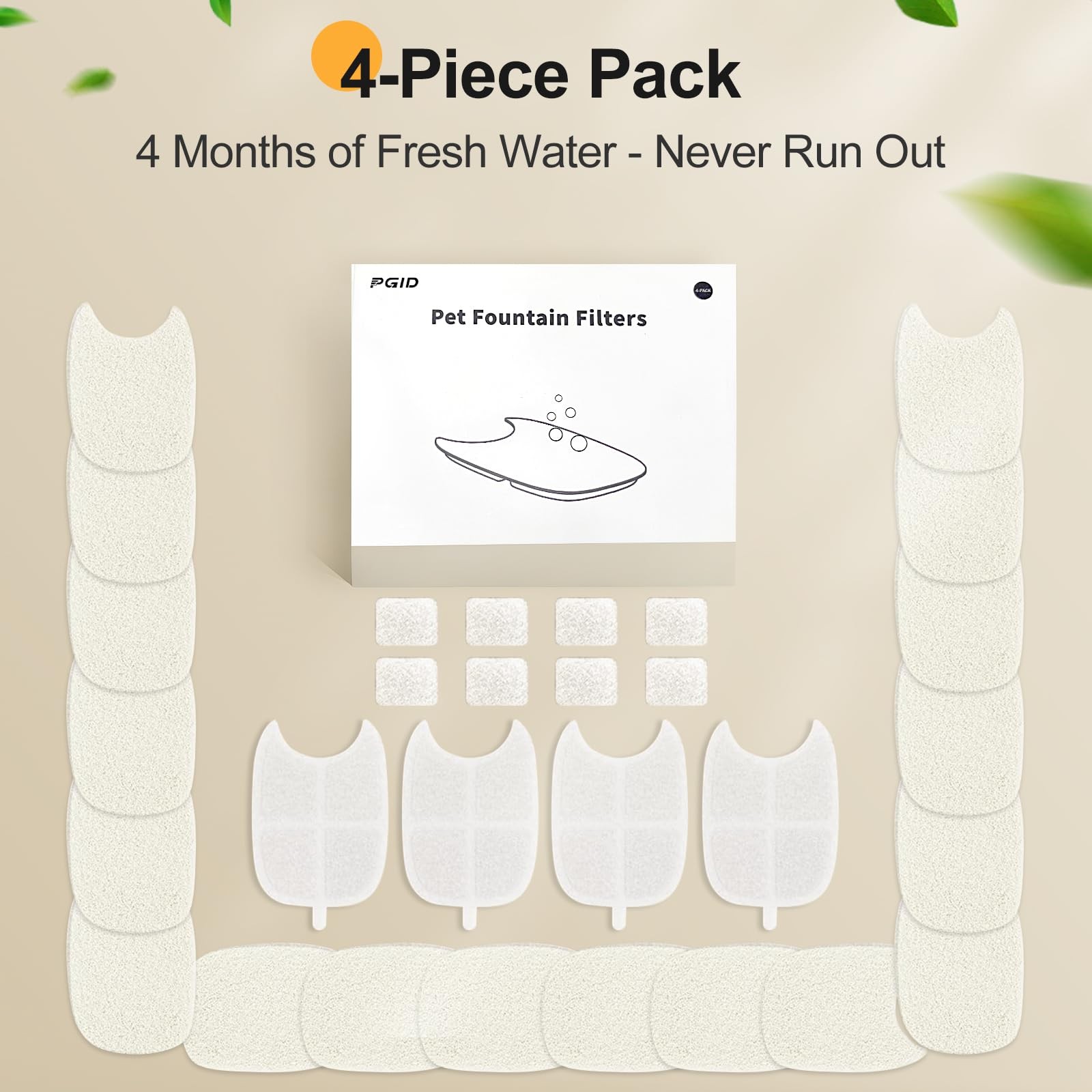 Replacement Filters and 4 Packs Sponges for 152oz/4.5L Cordless Cat Water Fou…