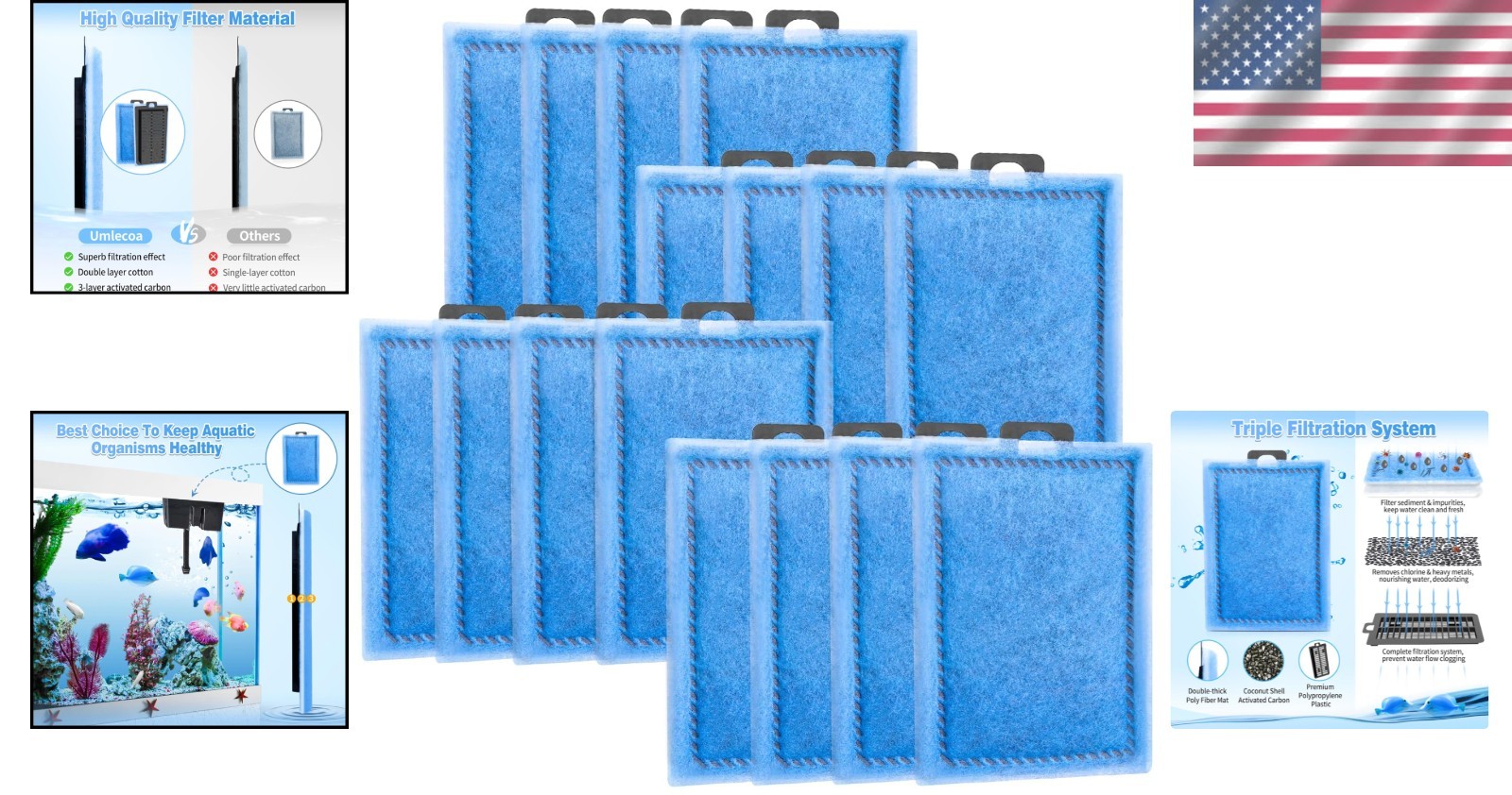 Rite-Size E Aquarium Filter Cartridges 16pk – Triple Filtration, Carbon Fiber…