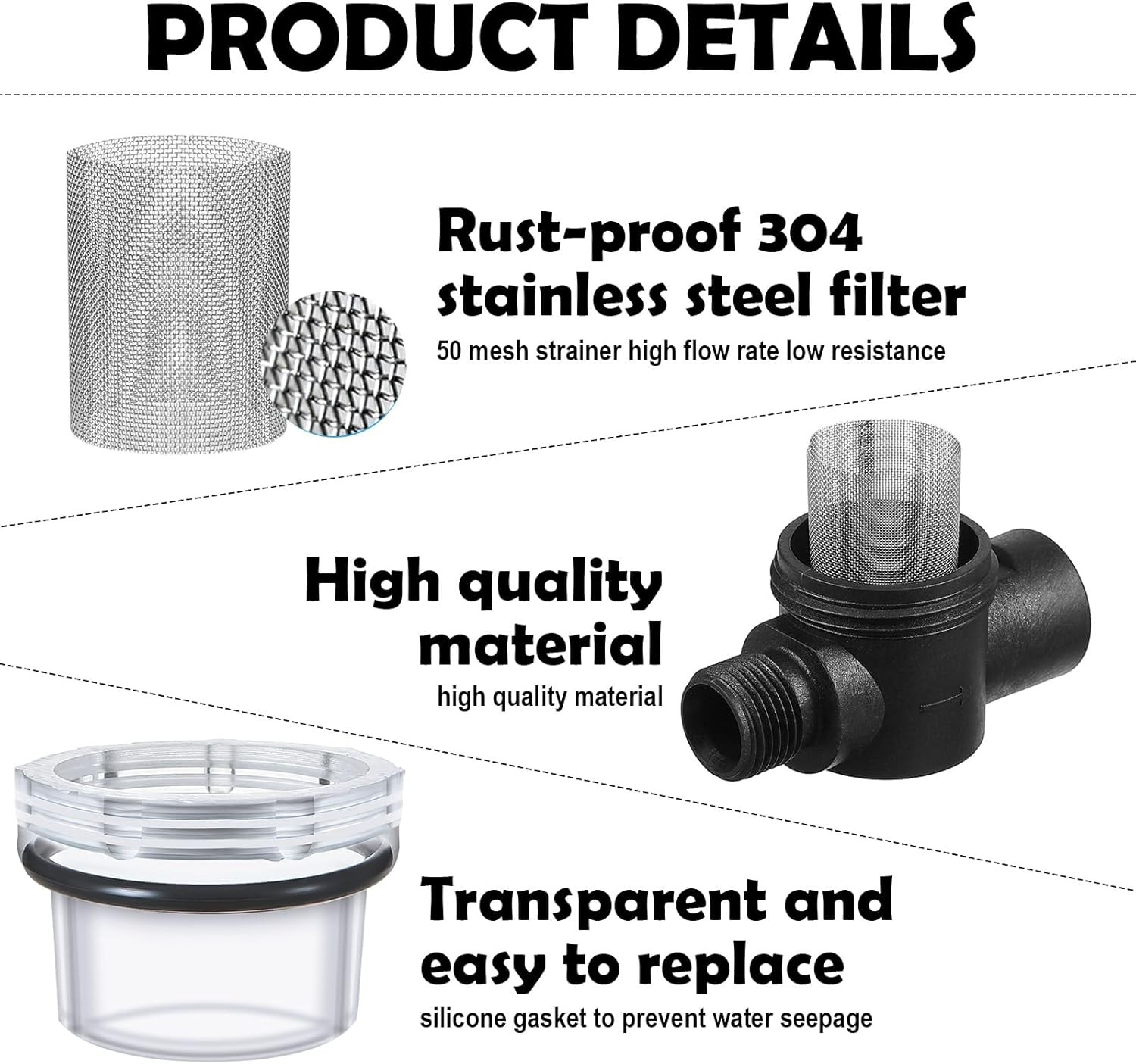 2 Pcs Water Pump Strainer Filter Set Include Twist on Pipe Filter and Extra 50 M