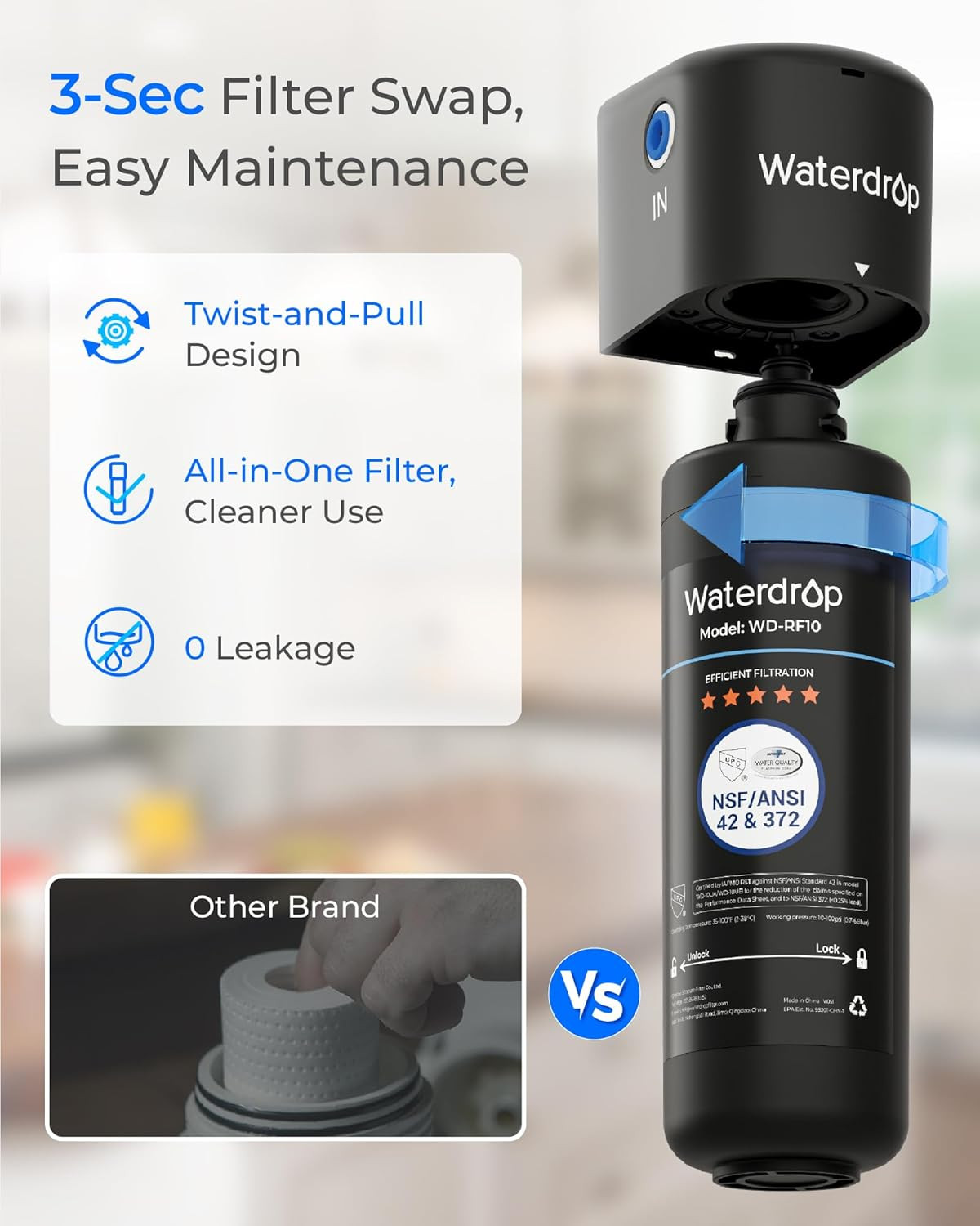 RF10 Water Filter Replacement for 10UA/10UB/10UB-B under Sink Water Filter, Red