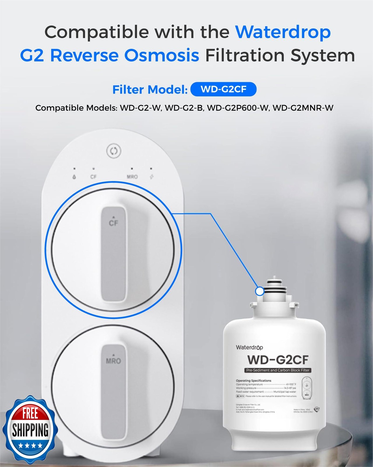 Waterdrop WD-G2CF Filter, Replacement for WD-G2-W, WD-G2-B, WD-G2