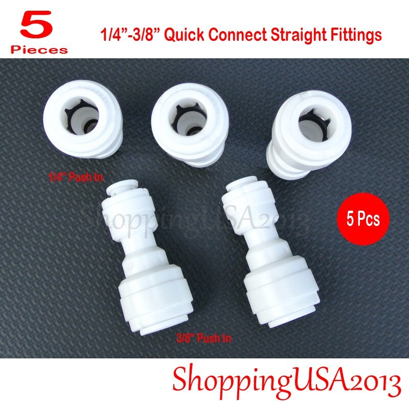 5 Pc 1/4-3/8 Quick Connect Straight Fitting Connector Push In RO Under sink