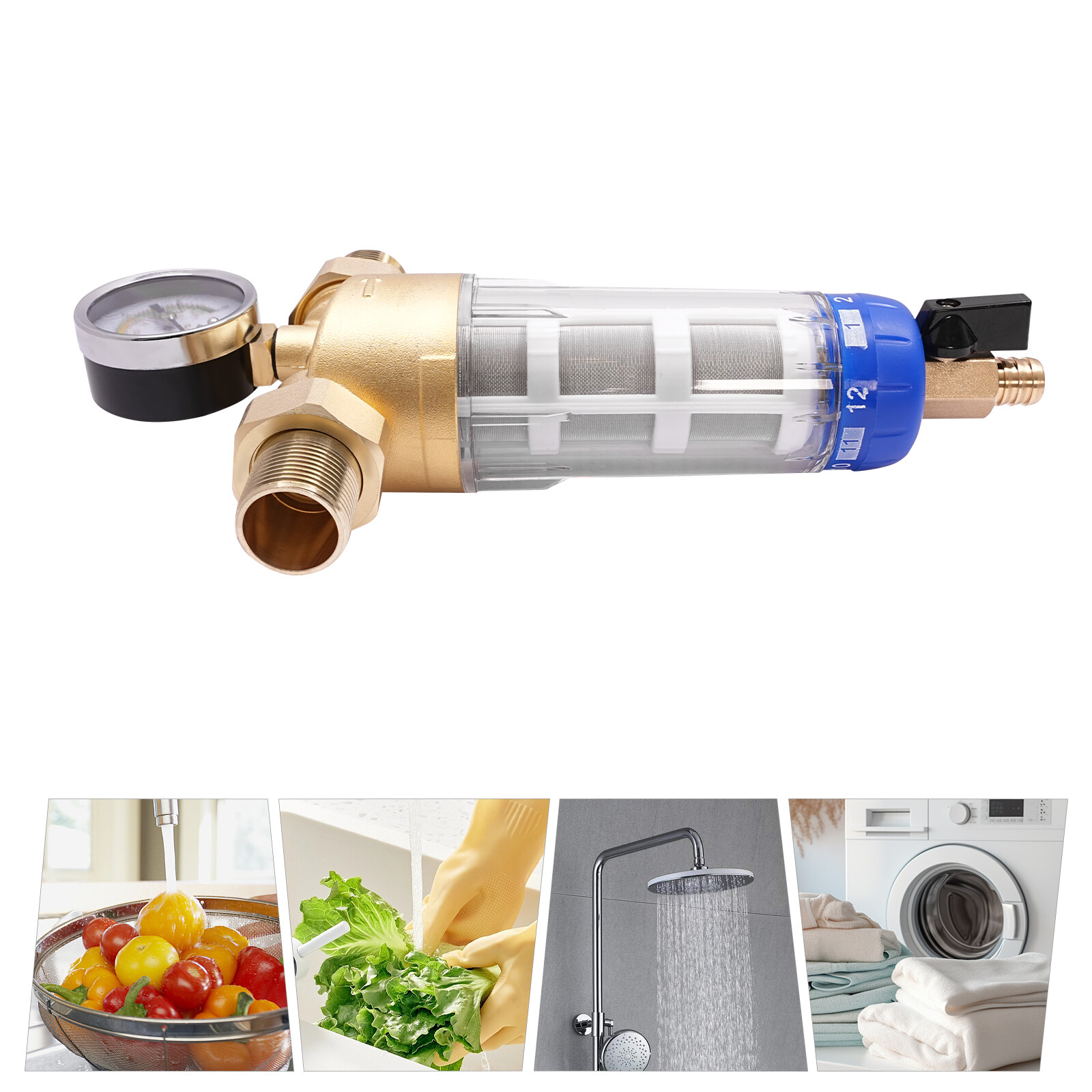1-20bar Home Water Filter, Whole House Flushable Pre-Filtration System Reusable
