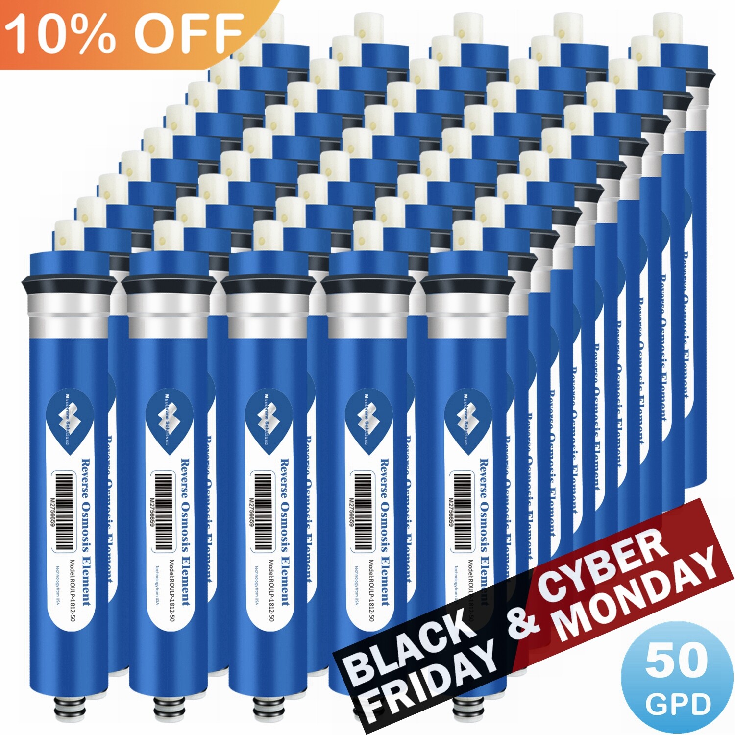 50 Pack 50 GPD RO Membrane Water Filter Fit for 5/6 Stage Reverse Osmosis System