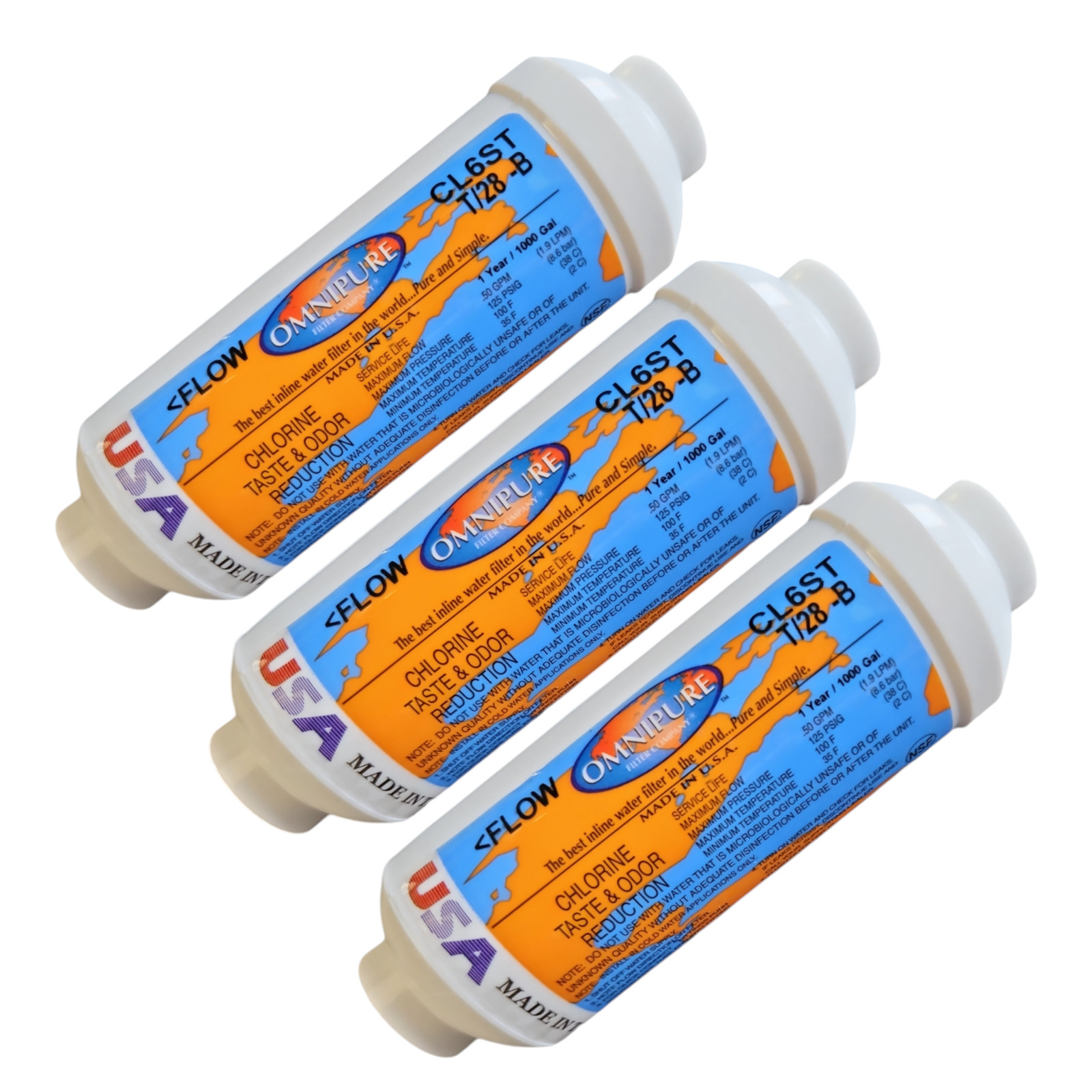 Omnipure CL6ST/28-B Carbon filter for Chlorine and Taste 6″x 2″ for 1/4″ FPT 3PK
