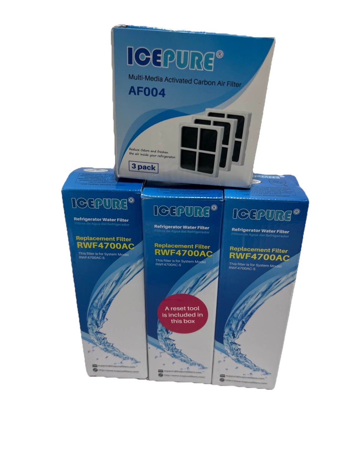 3 Pack IcePure RWF4700AC Refrigerator Water Filter 3x Icepure Air filter AF004