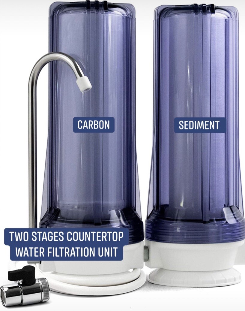 Dual Countertop Water Filtration Unit: Carbon Block & Sediment