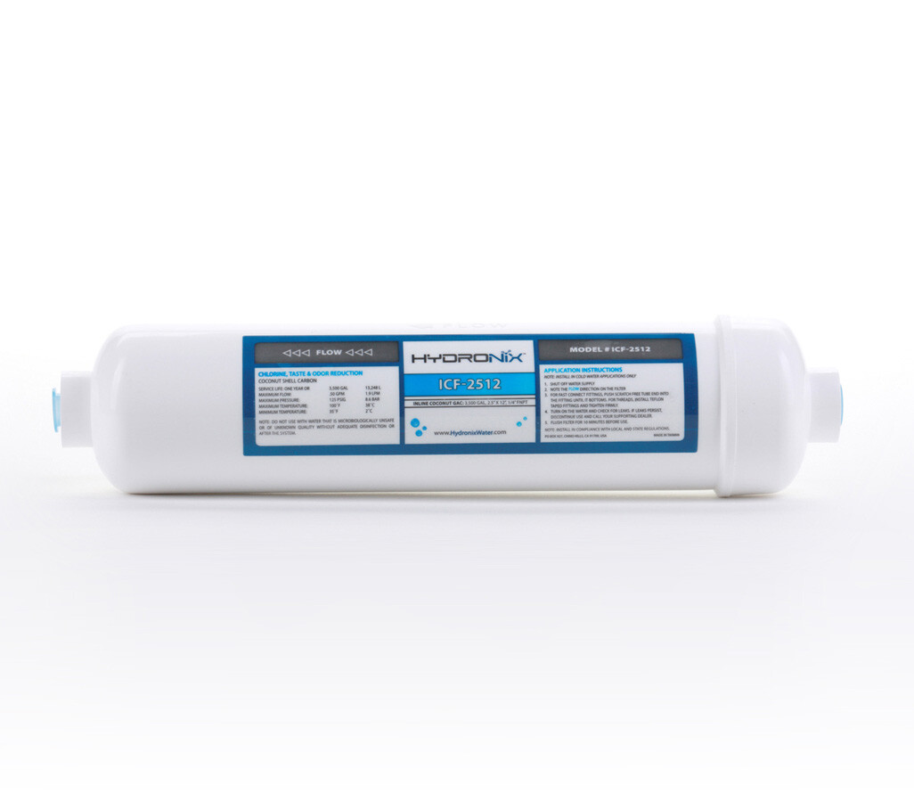 Inline RO Post Fridge Ice Coconut GAC Water Filter, 3500 Gal, 1/4″ NPT Ports